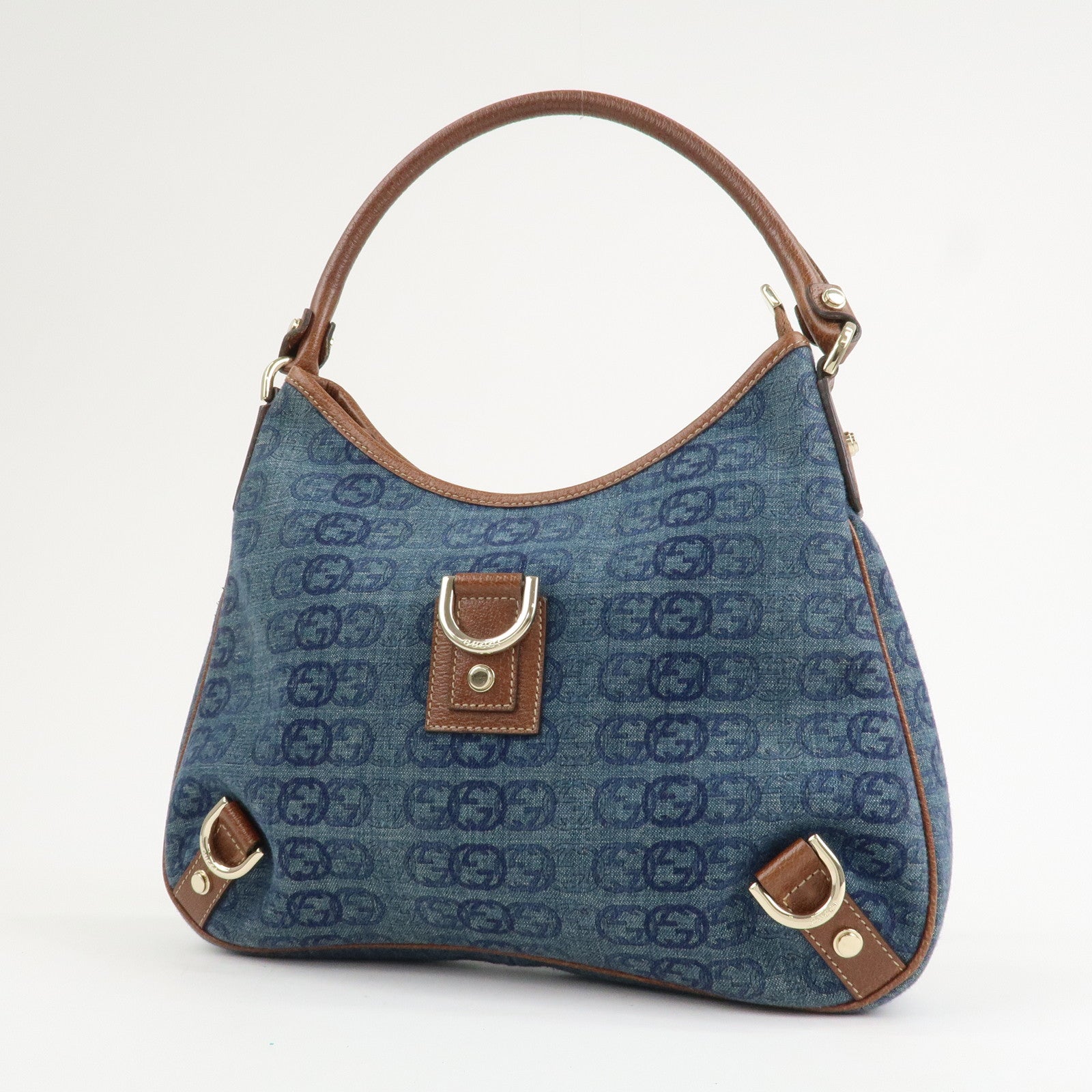 GUCCI Interlocking G Abbey GG Denim Shoulder Bag Brown Denim 130738