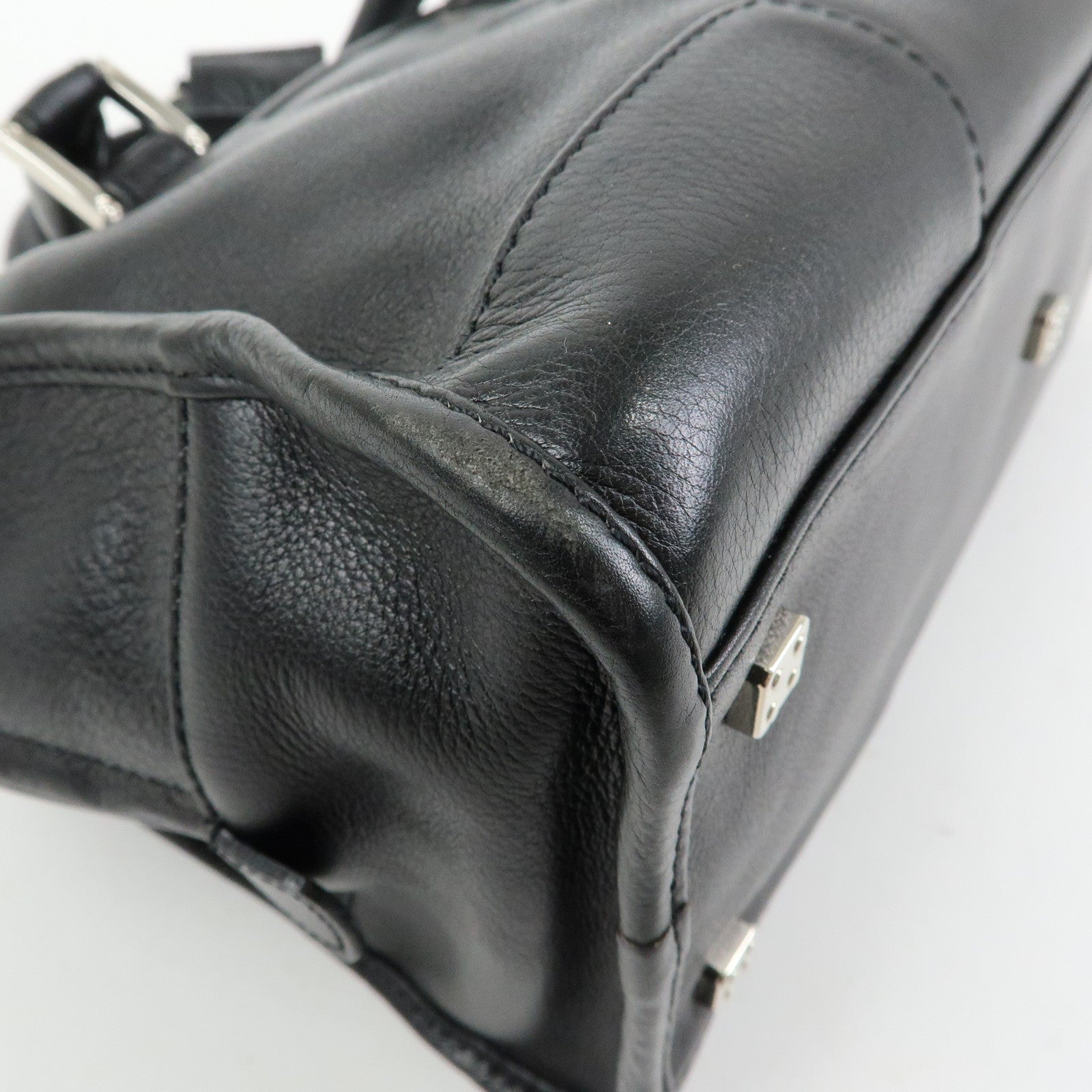 LOEWE Anagram Amazona 28 Leather Hand Bag Boston Bag Black