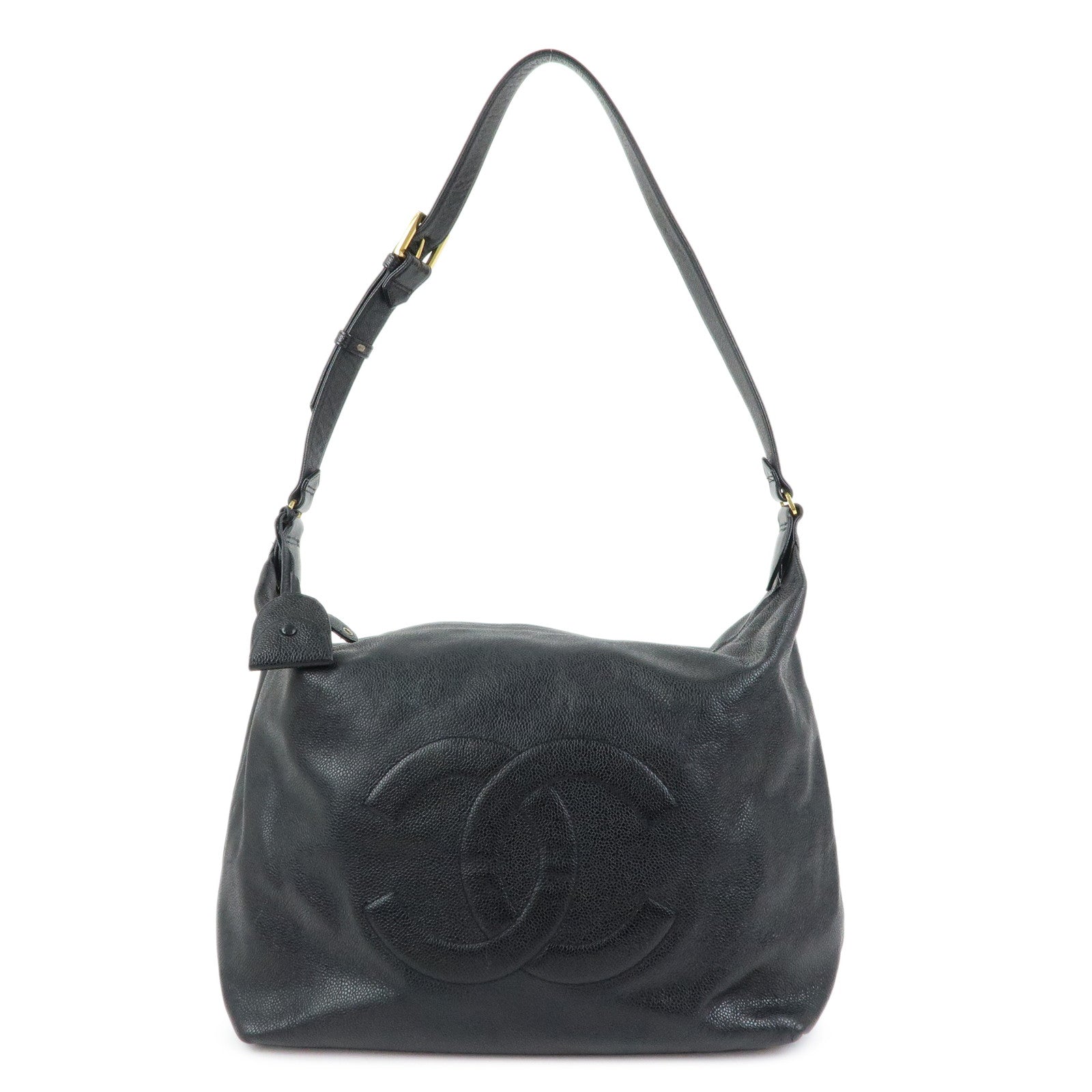 CHANEL Large COCO Mark Cavairskin Shoulder Bag Black