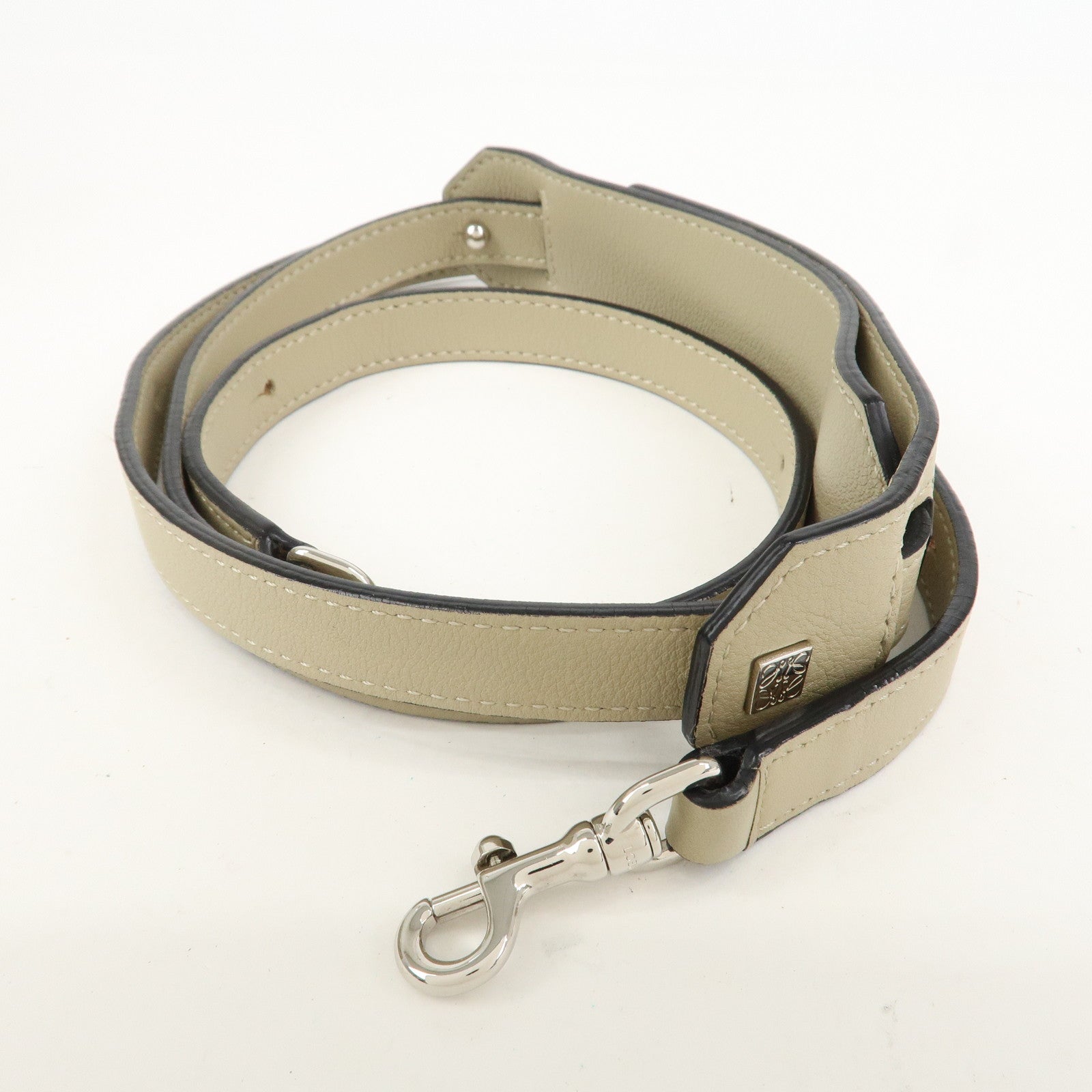 LOEWE Anagram Amazona 75 Leather Hand Bag Beige Silver