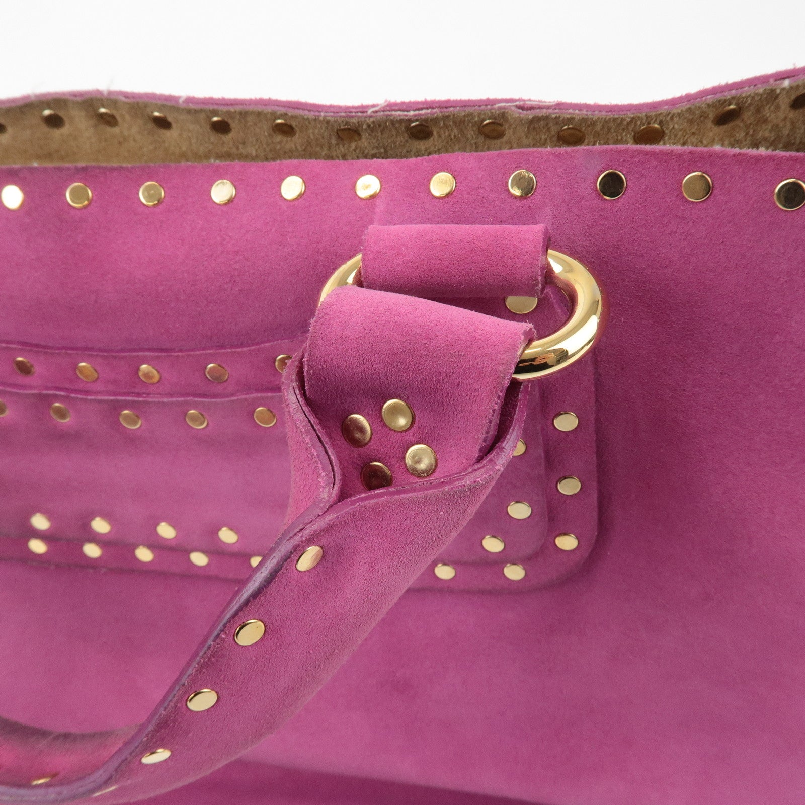 CELINE Suede Leather Studs Buggy Bag Hand Bag Pink Gold