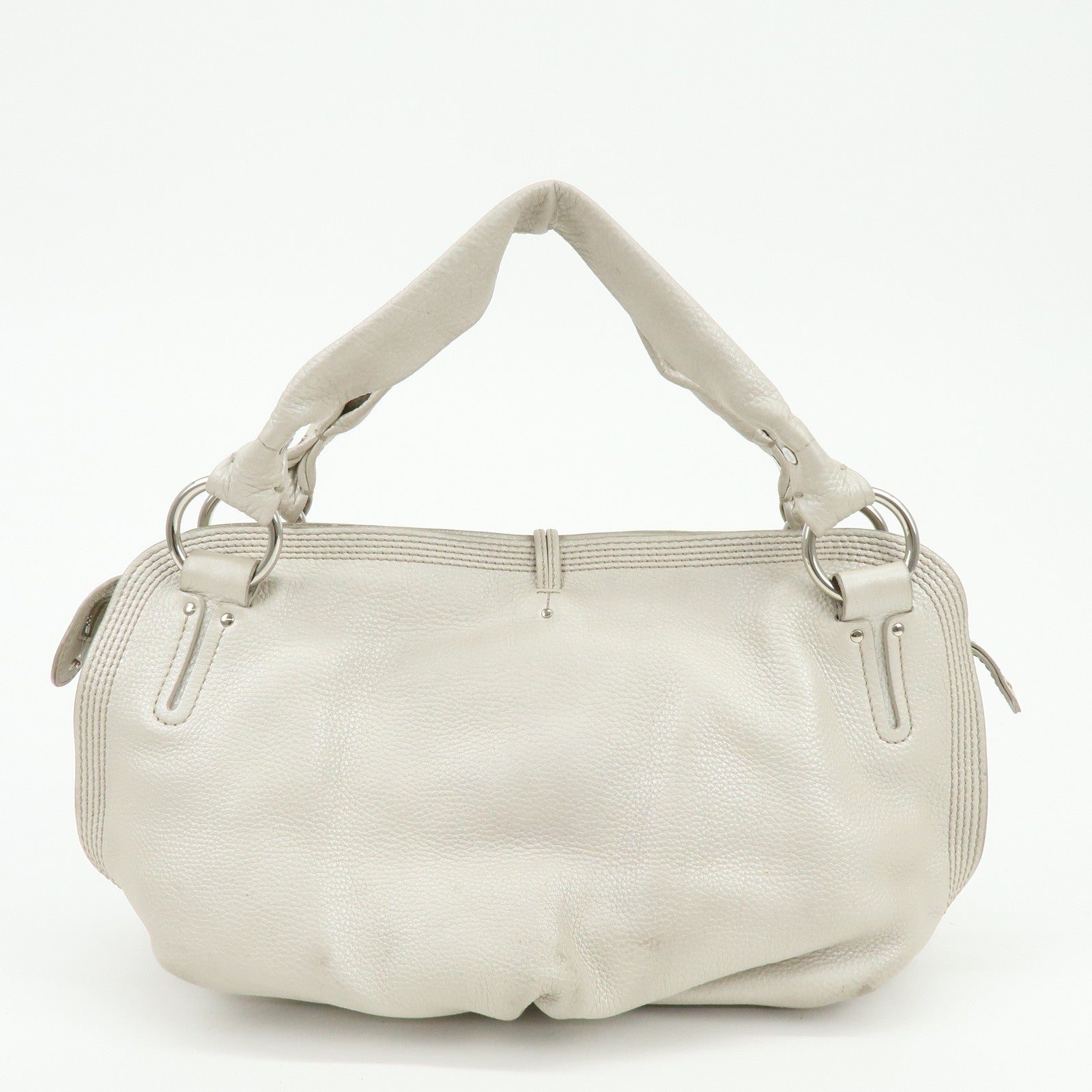 CELINE Bittersweet Leather Shoulder Bag Hand Bag Pearl White