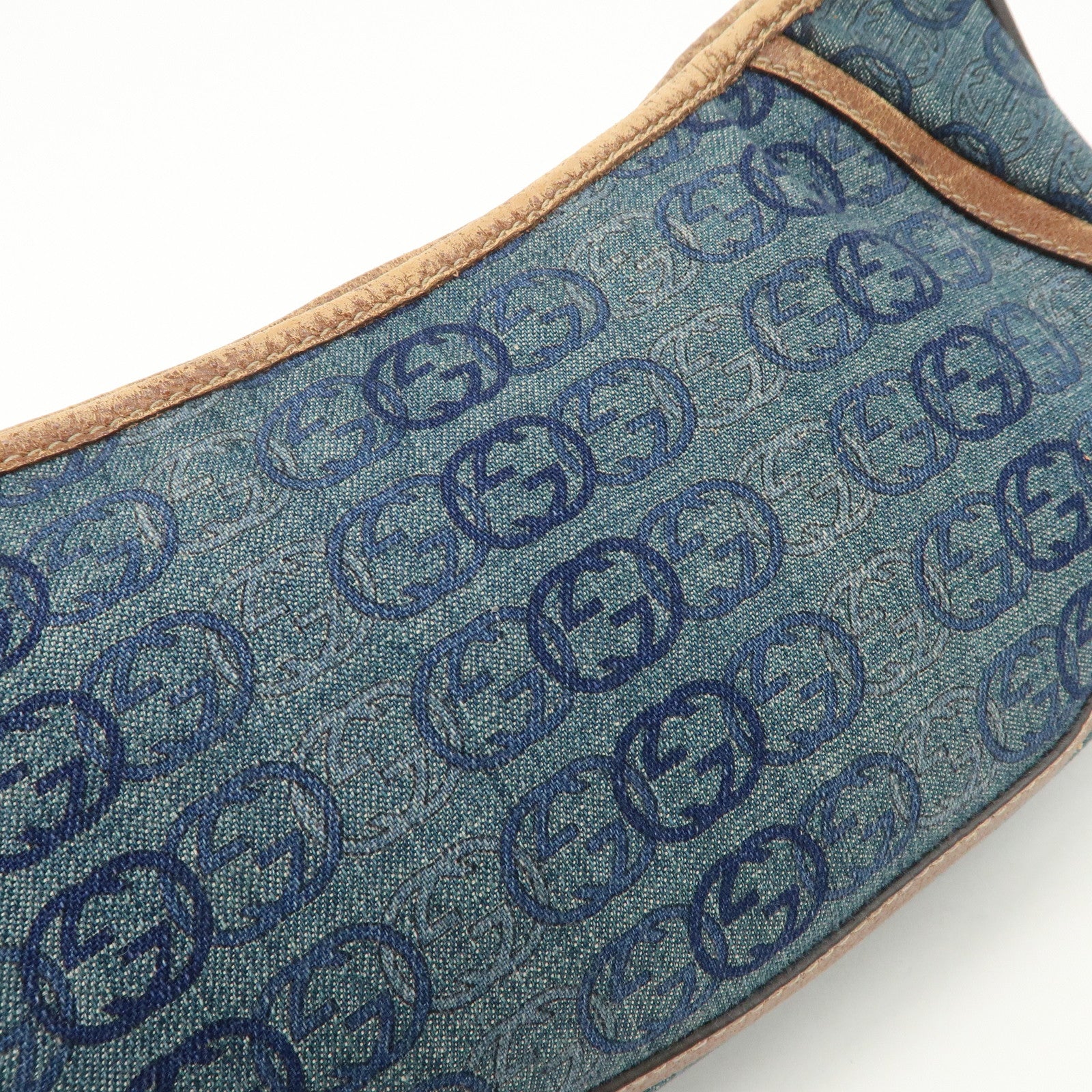 GUCCI Abbey Denim Leather Shoulder Bag Hand Bag Blue 130939 Used