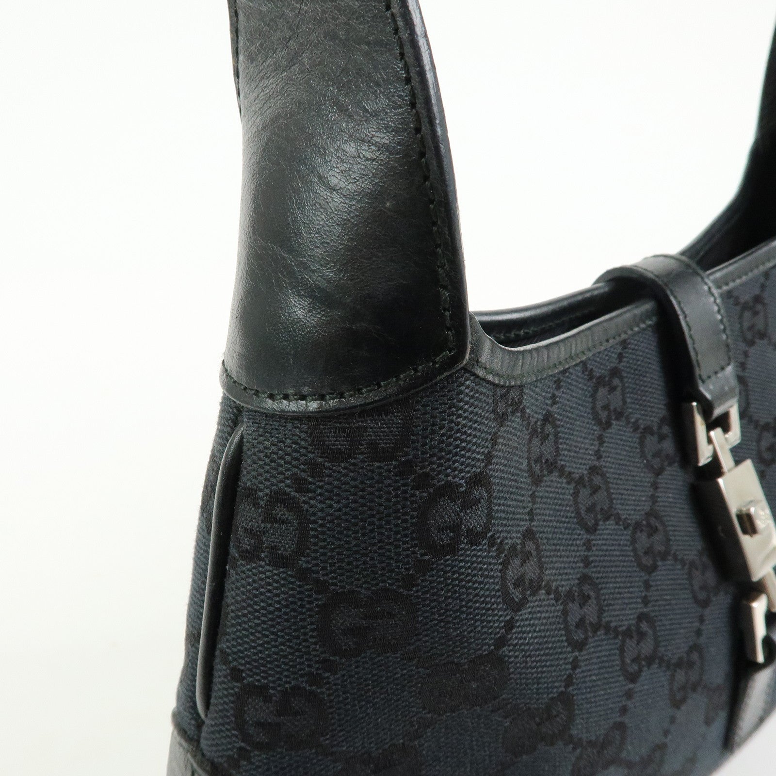 GUCCI Jackie GG Canvas Leather Shoulder Bag Black 001.3735