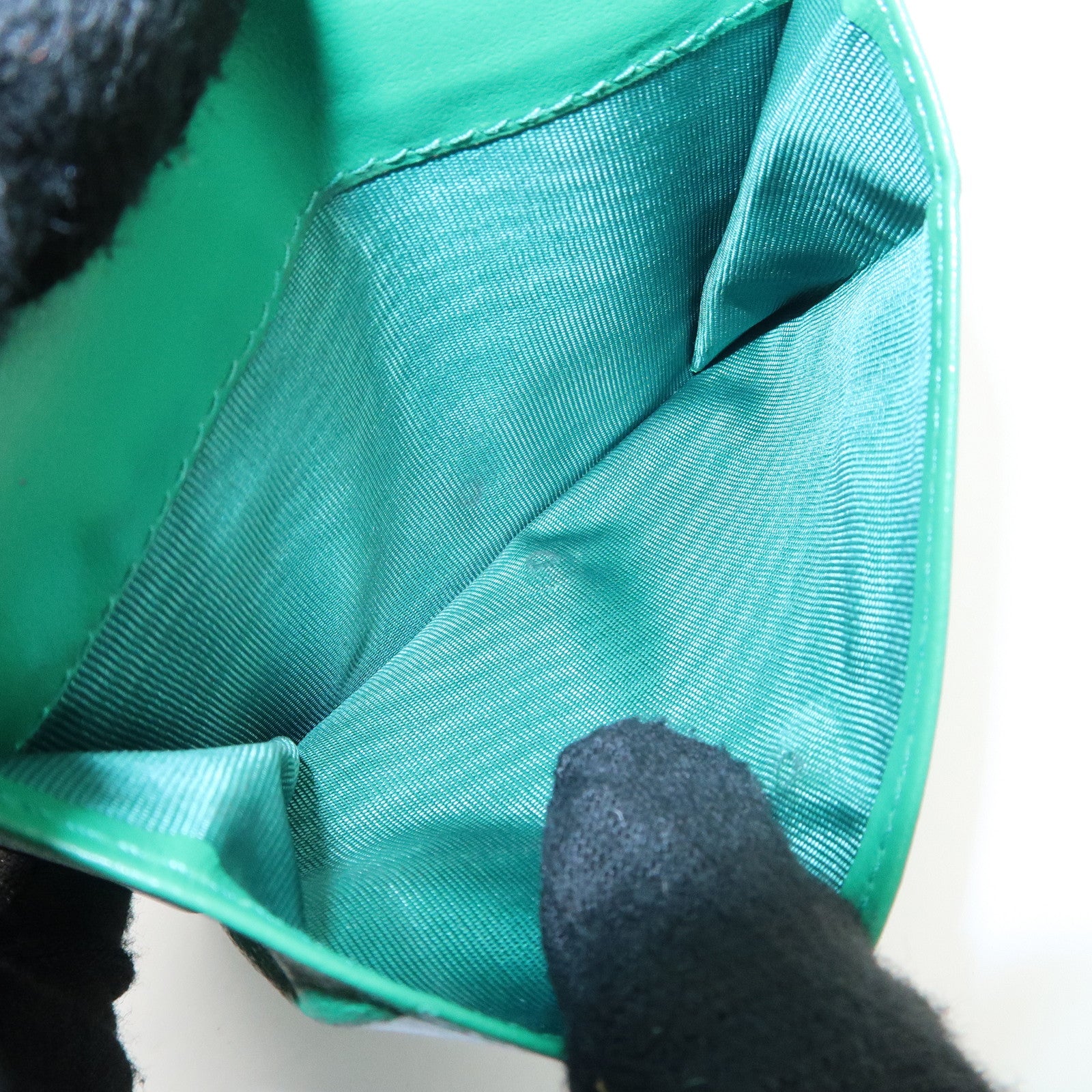 PRADA Leather Compact Wallet Floral Print Green Gold HDW 1MV204 Used