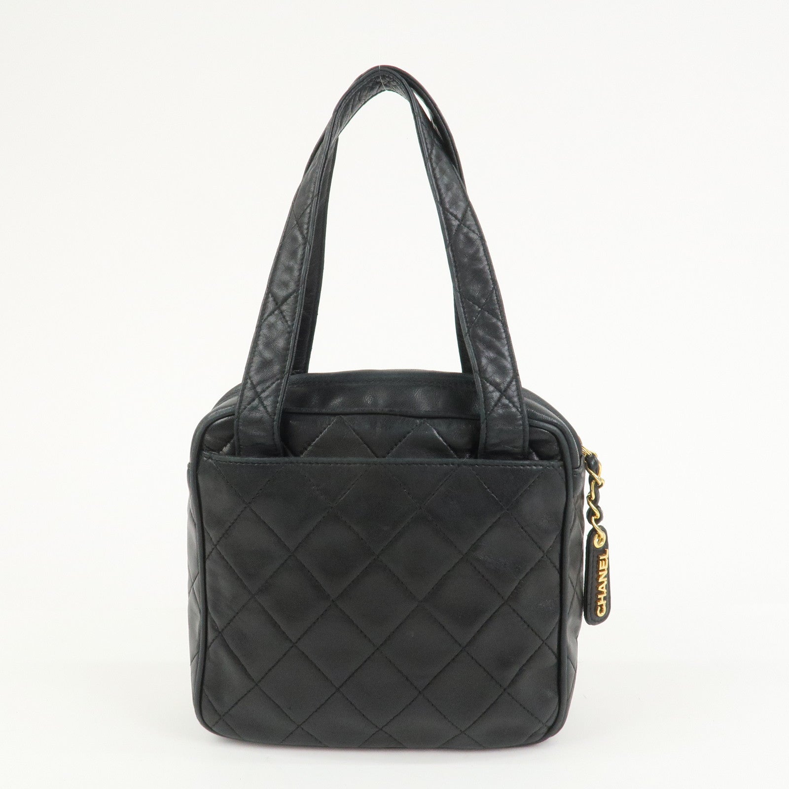 CHANEL Matelasse COCO Mark Lamb Skin Hand Bag Black