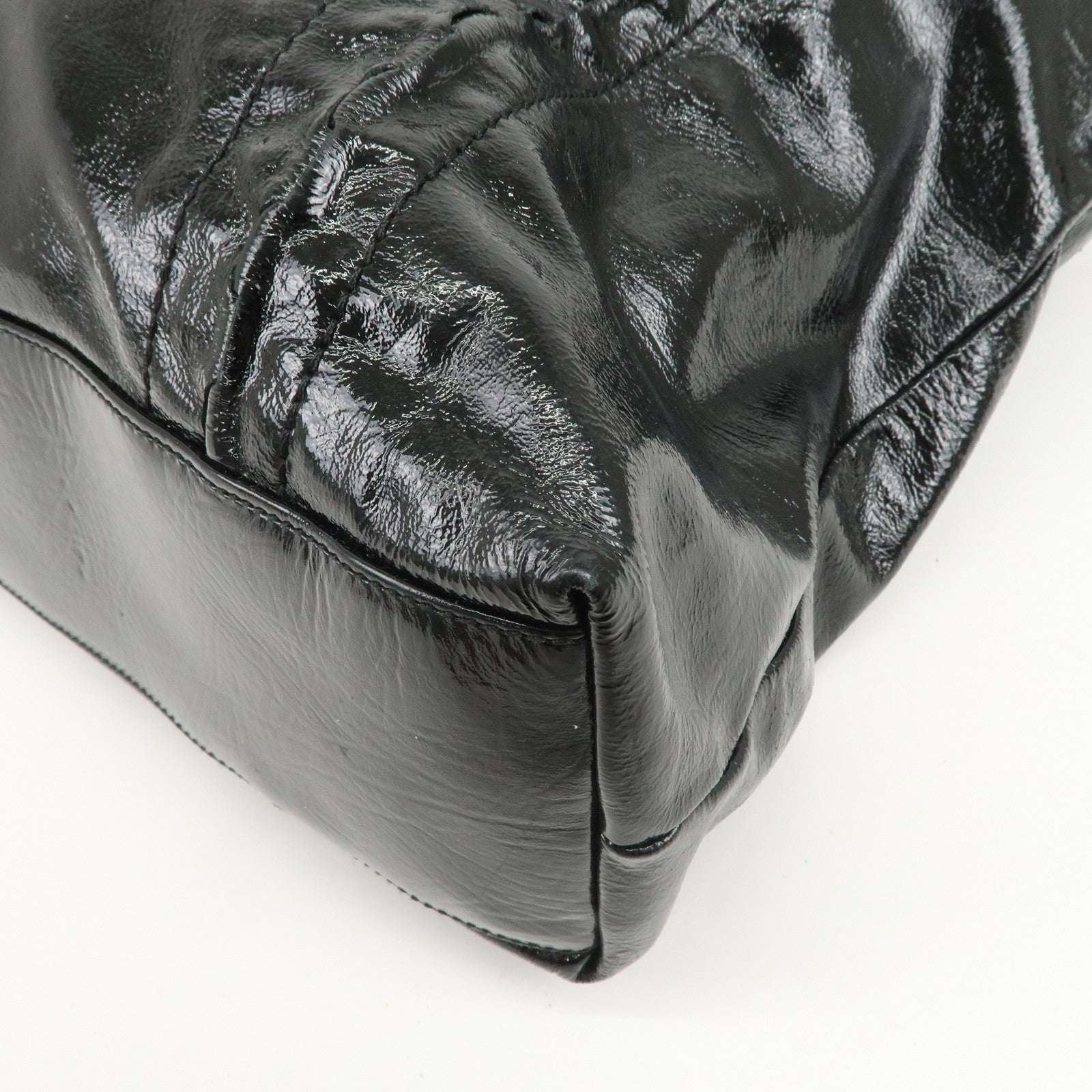 Ferragamo Gancini Logo Patent Leather Tote Bag Shoulder Bag Black