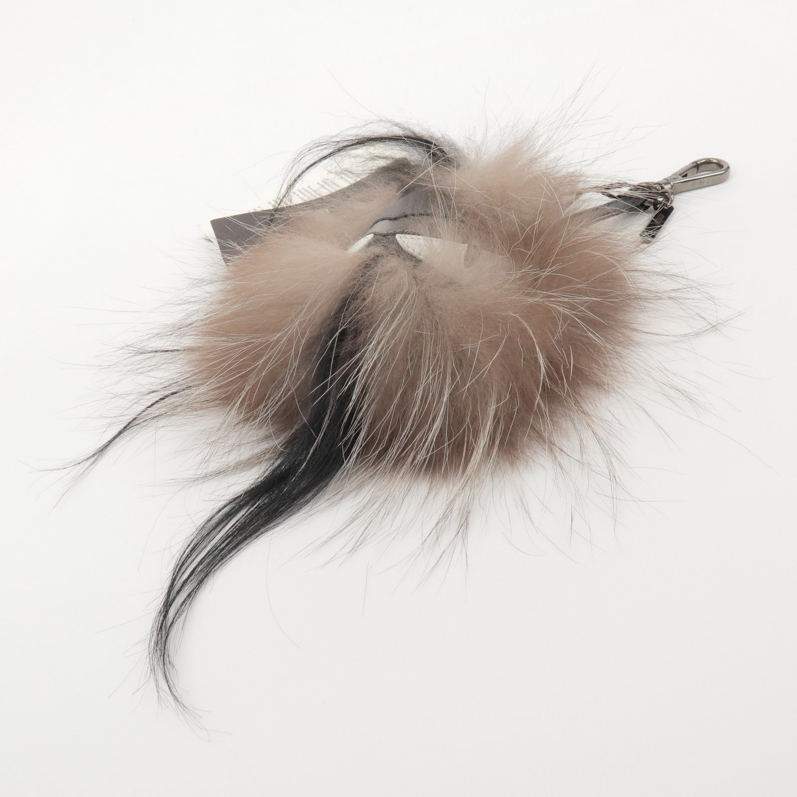 FENDI Fur Leather Monster Bag Charm Key Chain Black Greige