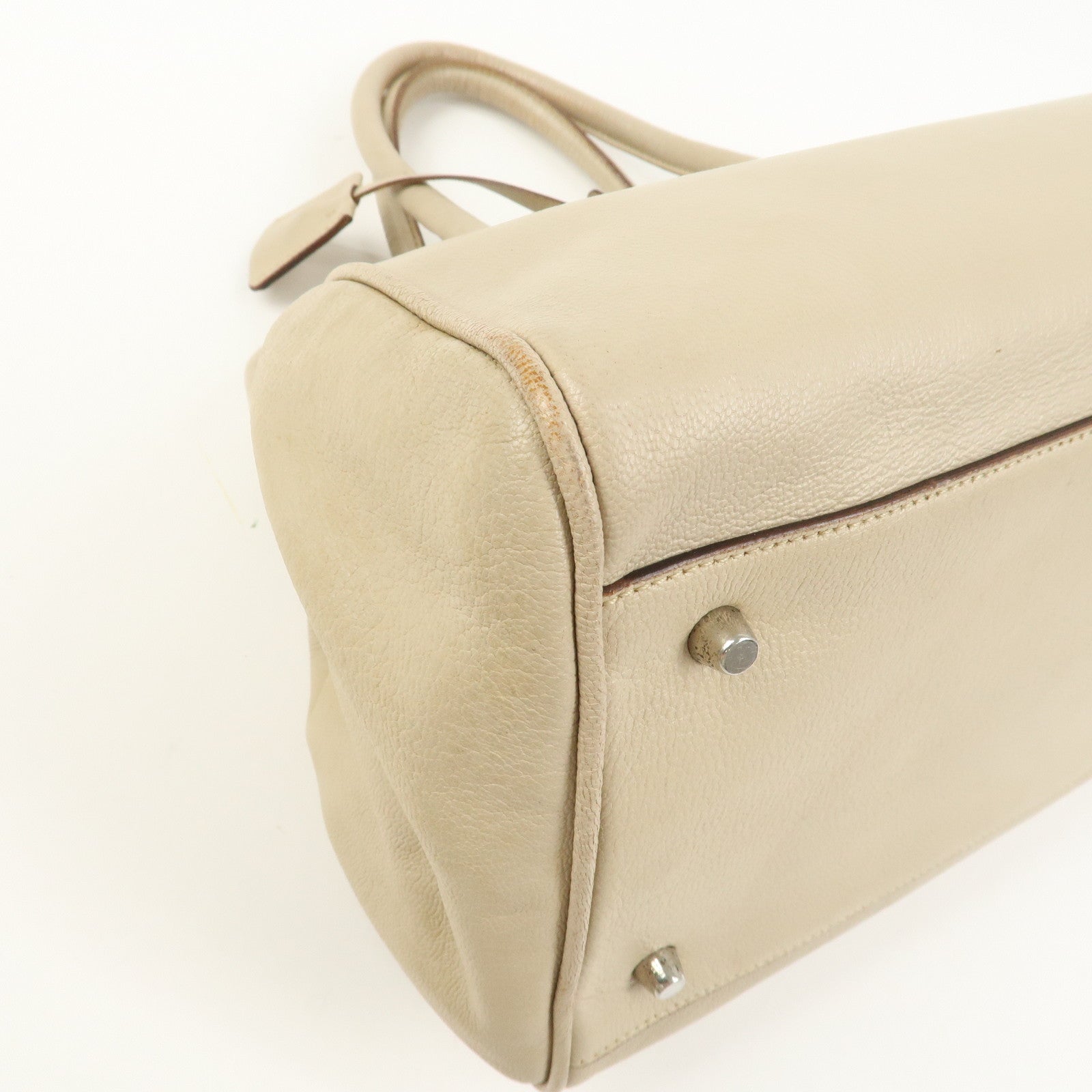 PRADA Leather Doctors Bag Hand Bag Beige Silver