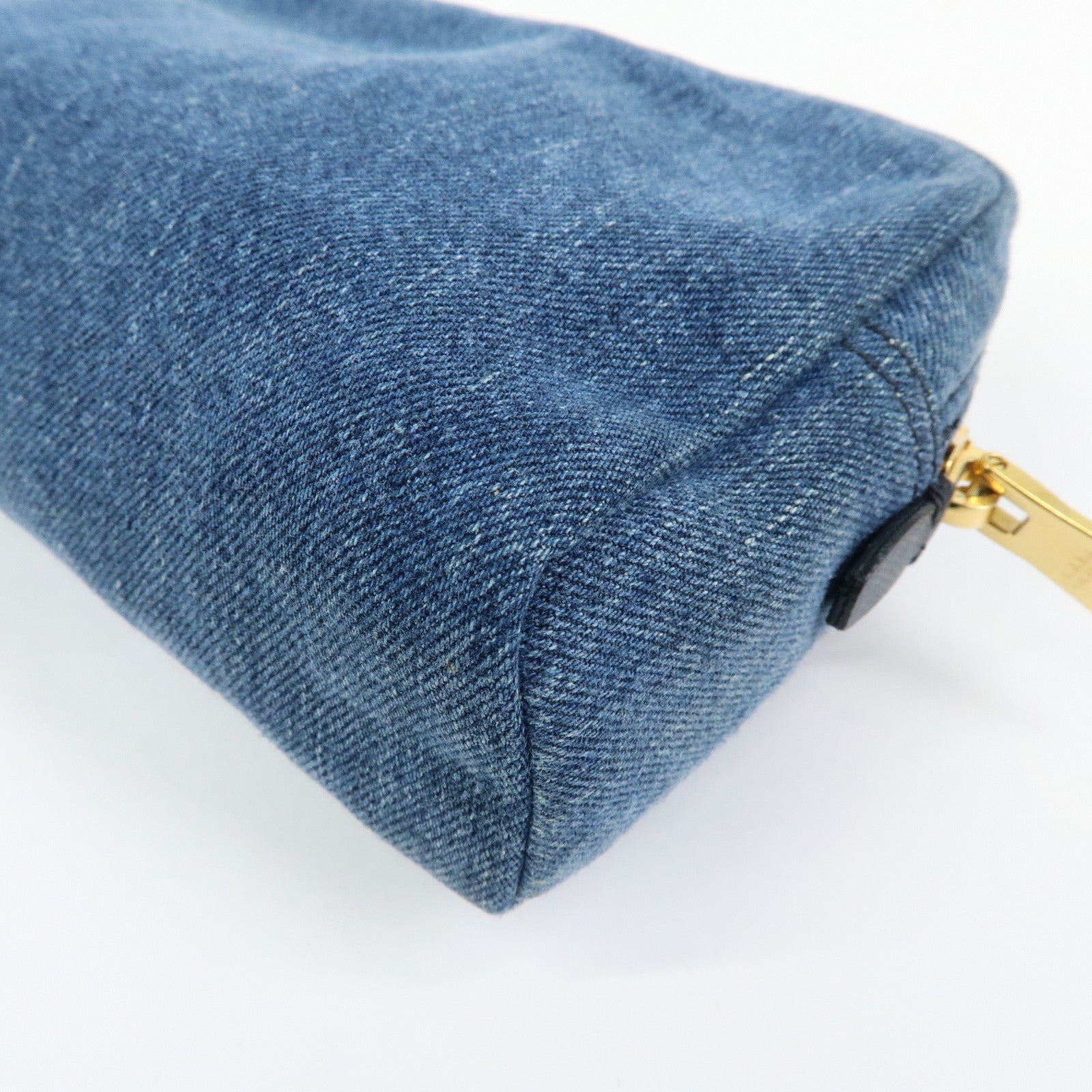PRADA Triangle Logo Denim Cosmetic Pouch Accessory Pouch Blue