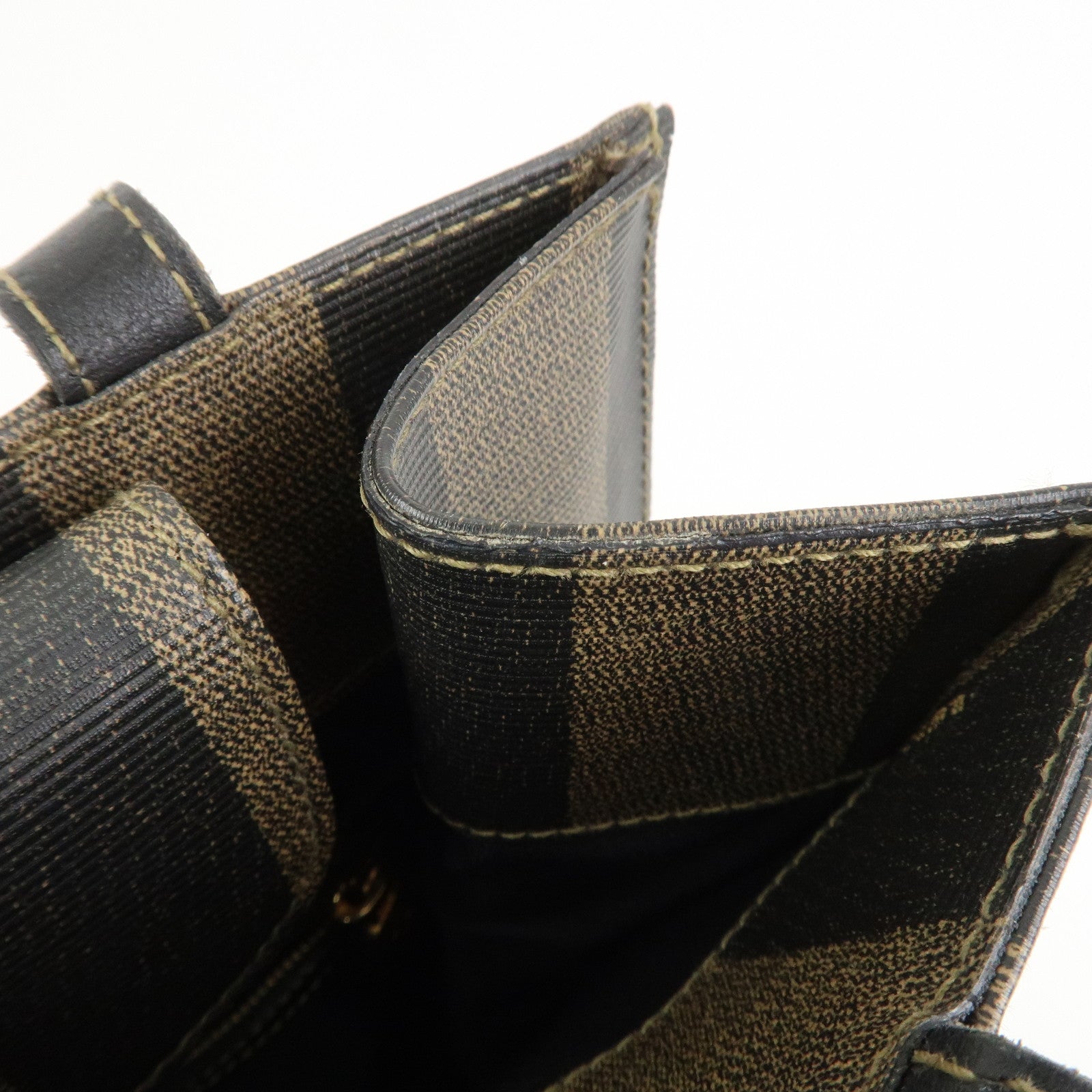 FENDI Pequin PVC Coating Canvas Leather Tote Bag Brown Black 259980