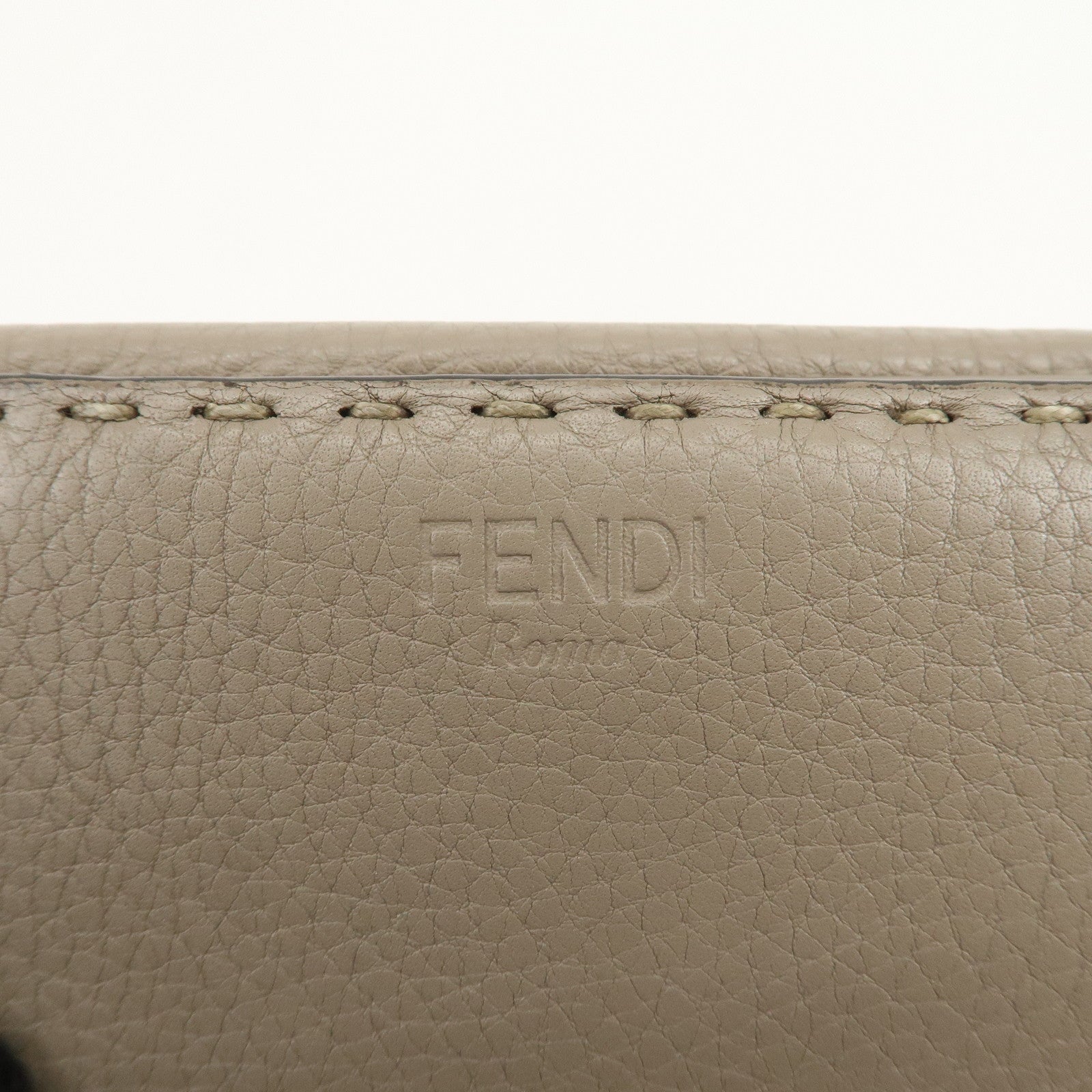 FENDI Logo Leather Compact Wallet Greige