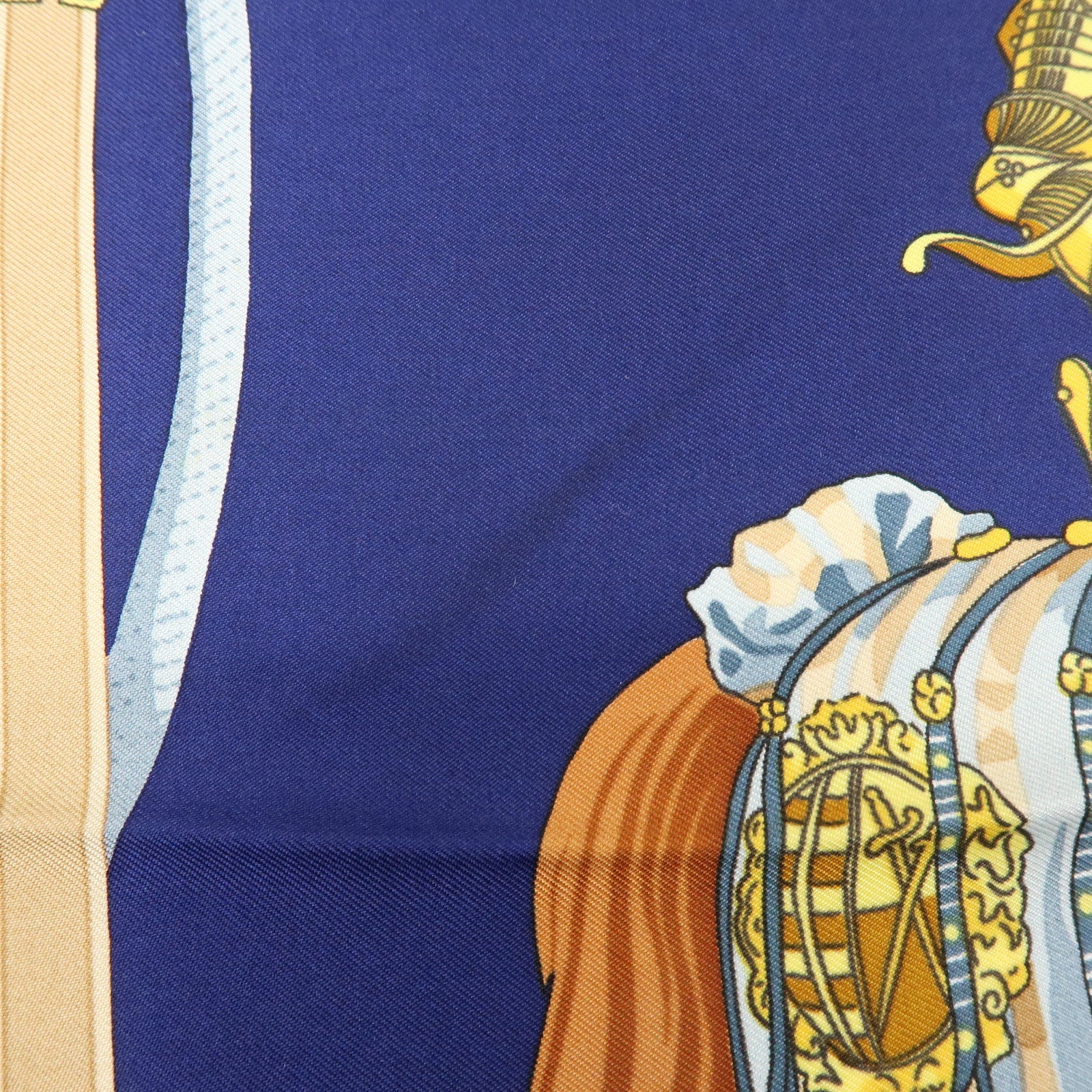 HERMES Carre 90 Silk 100% LES MUSEROLLES Scarf Navy