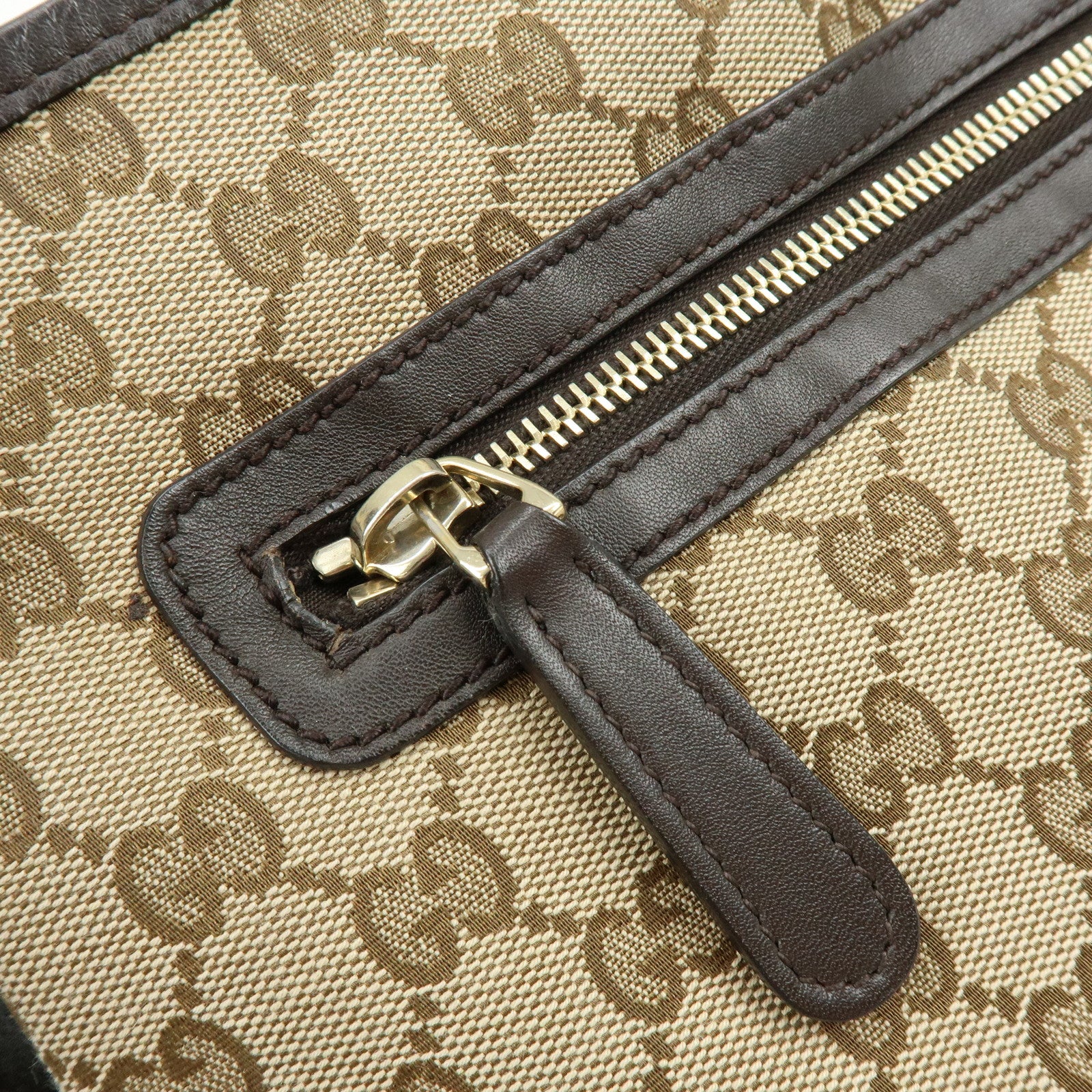 GUCCI GG Canvas Leather Shoulder Bag Beige Dark Brown 388930