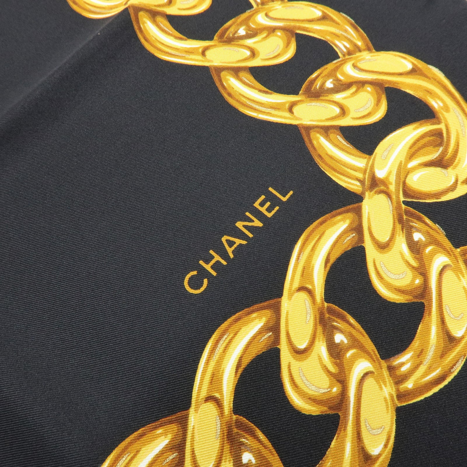 CHANEL COCO Mark Silk 100% Scarf Camellia Black Gold