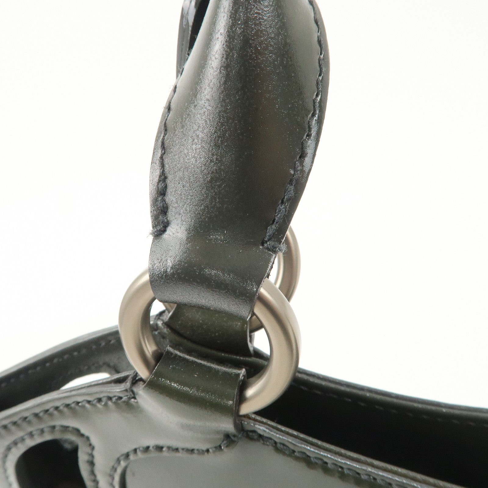 Cartier Marcello Patent Leather Tote Bag Hand Bag Khaki Used