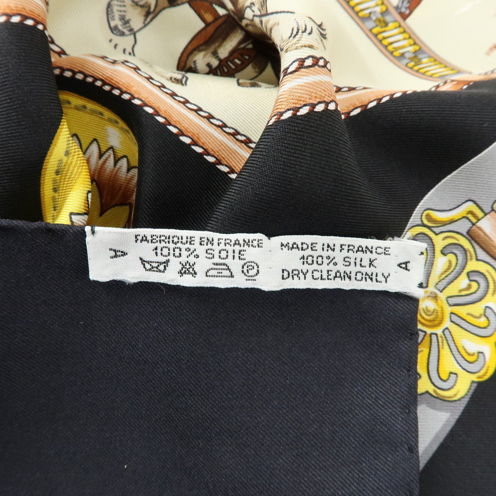 HERMES Carre 90 Silk 100% Scarf CHEVAUX DE TRAIT Black Gold Beige