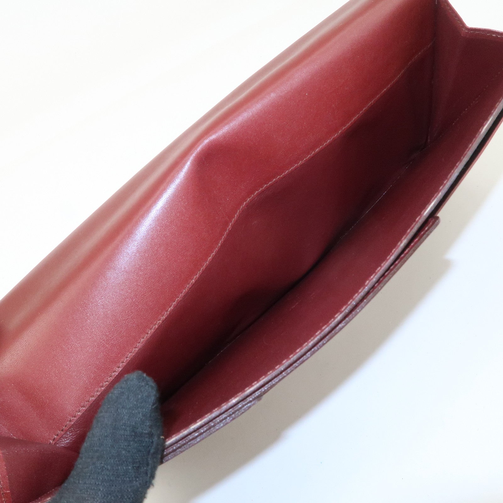 Cartier Must Line Leather Clutch Bag Bordeaux Gold Hardware Used