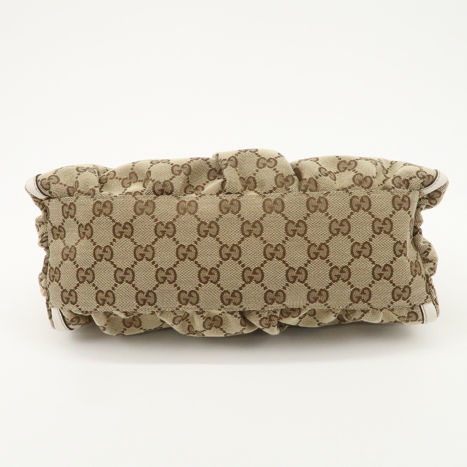 GUCCI Abbey Leather GG Canvas Shoulder Bag Beige White 190525