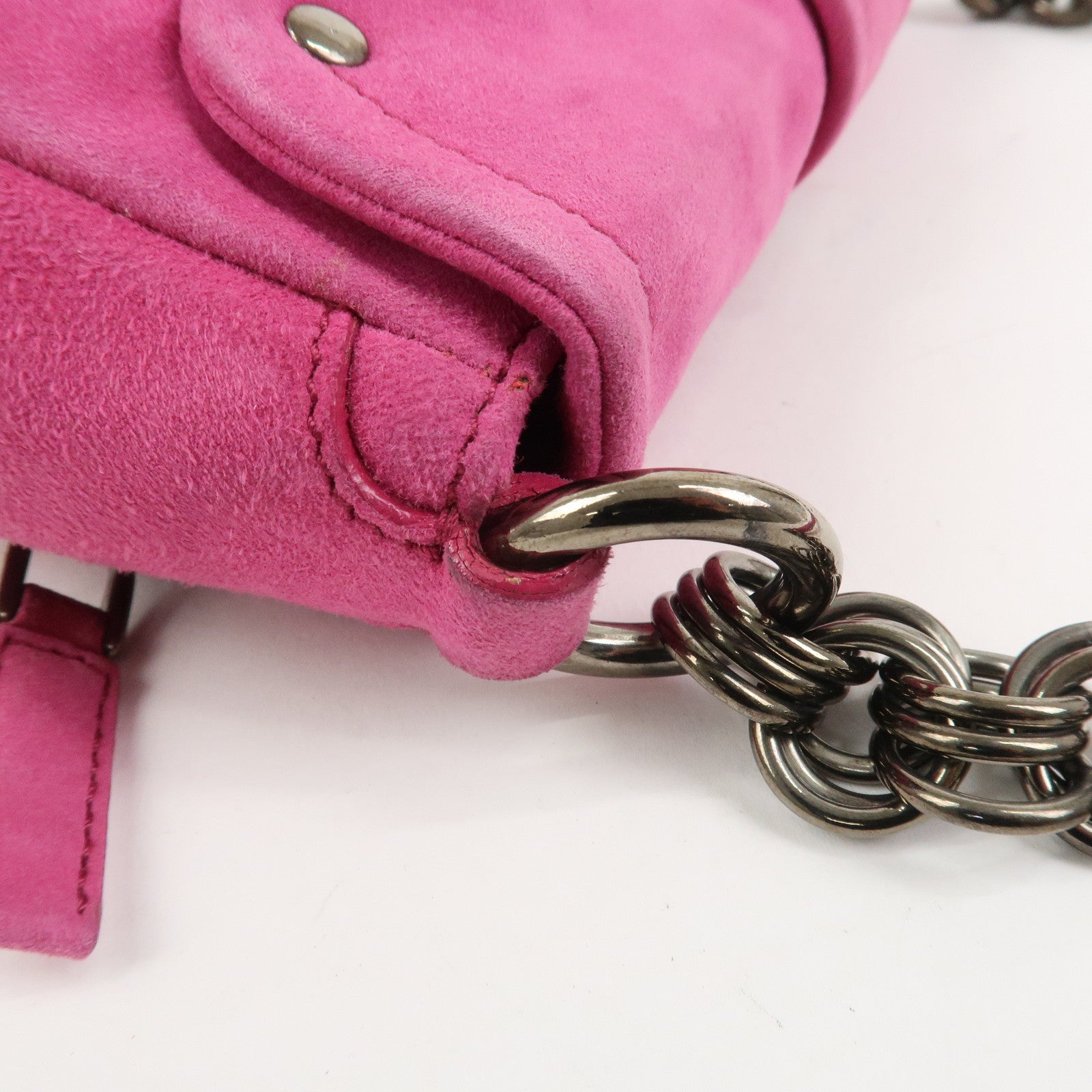 PRADA Triangle Logo Suede Shoulder Bag Hand Bag Pink BR2635