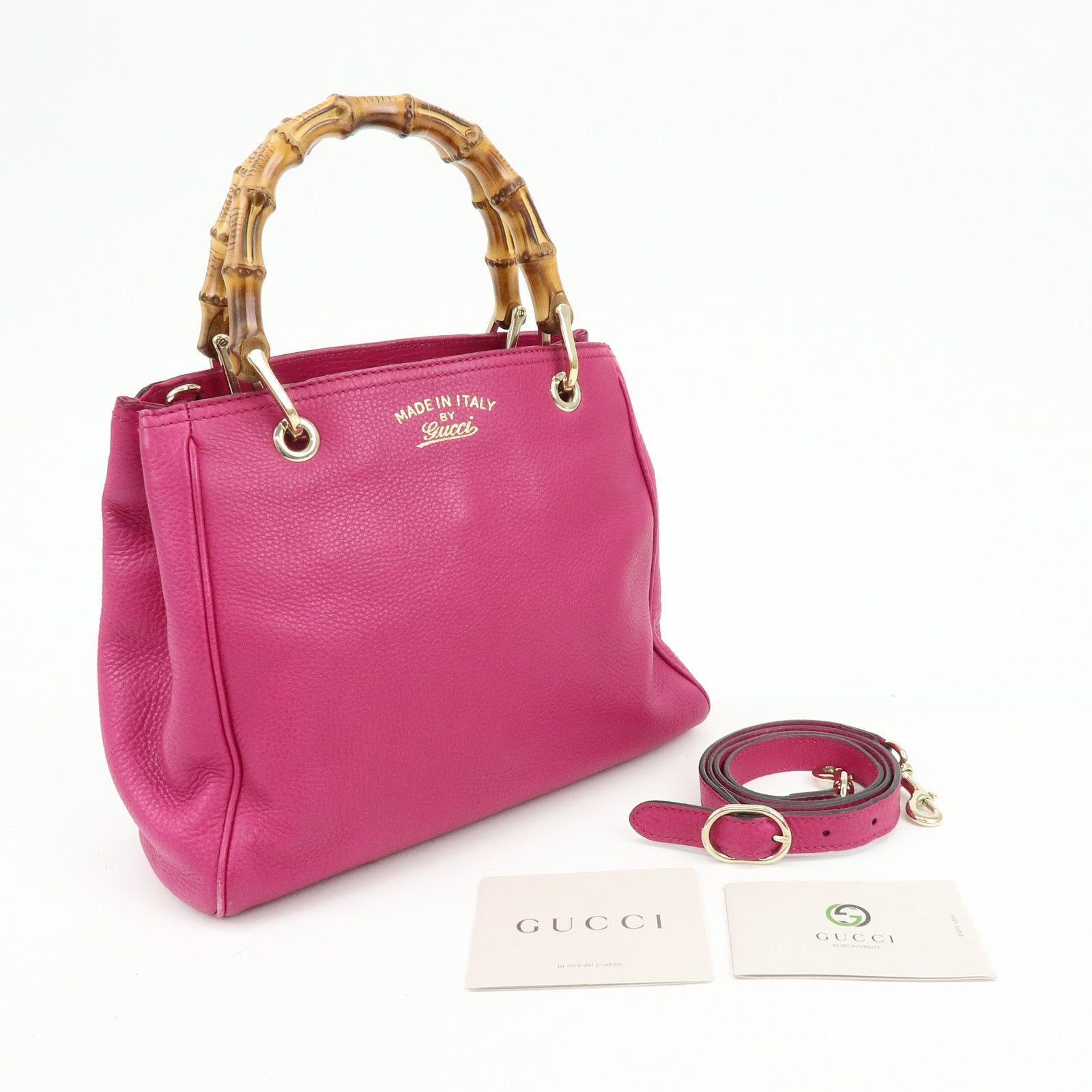 GUCCI Bamboo Leather 2Way Bag Hand Bag Shoulder Bag Pink 336032
