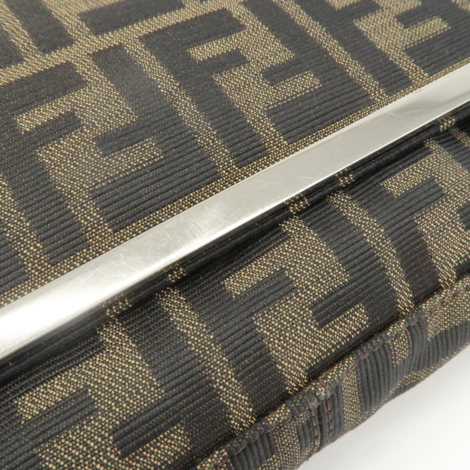 FENDI Zucca Canvas Leather Shoulder Bag Hand Bag Brown 26640