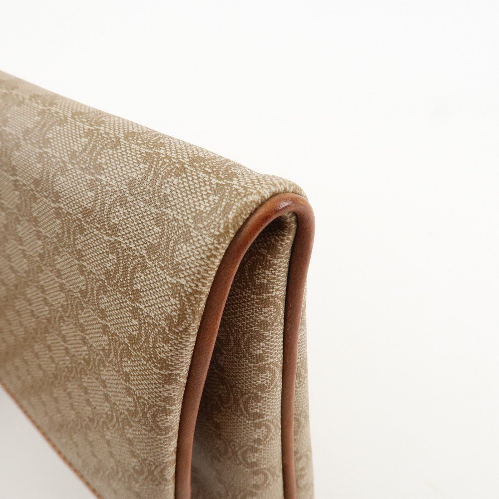 CELINE Macadam Leather PVC Clutch Bag Brown Beige Used