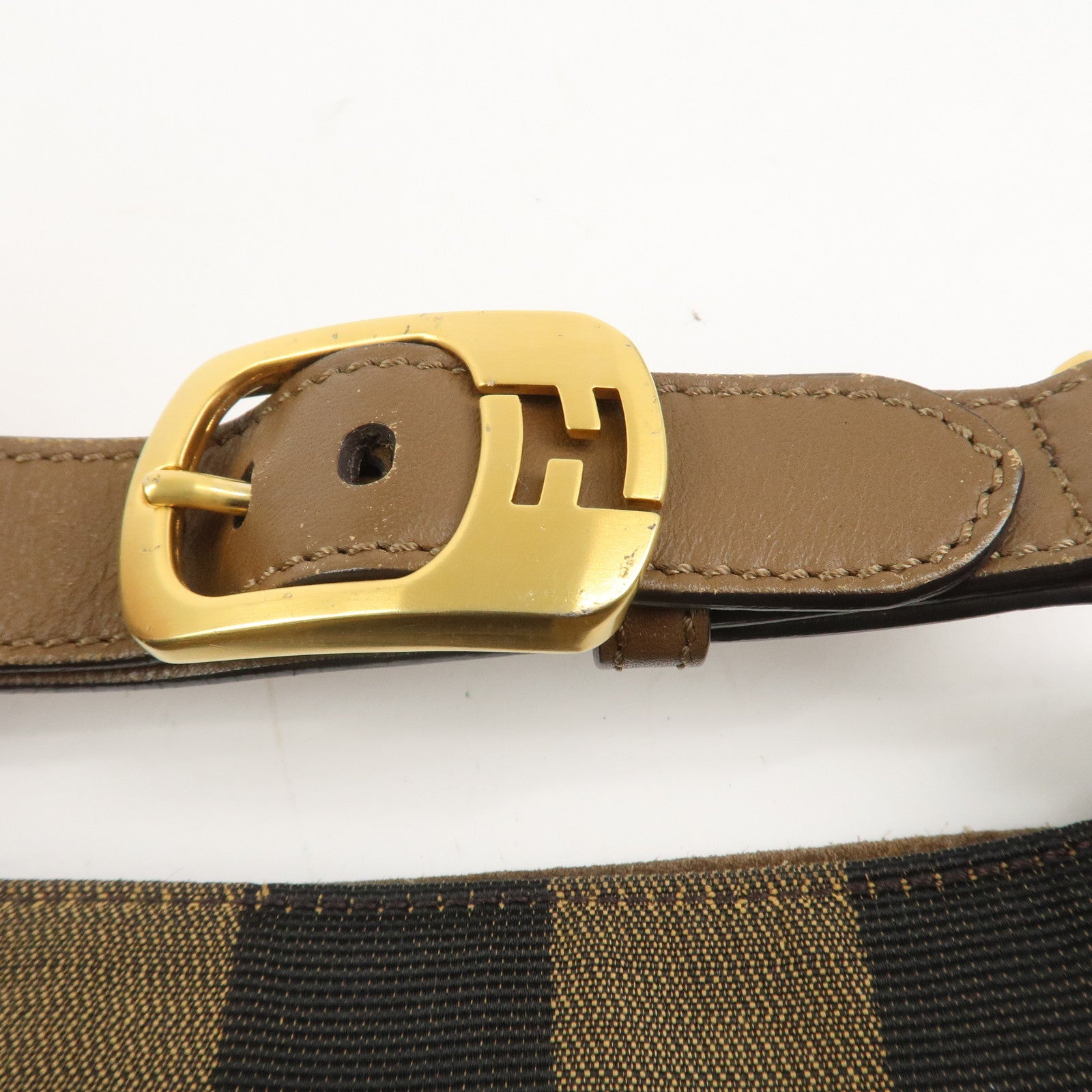 FENDI Pecan Canvas Leather Shoulder Bag Brown Black 8BR669