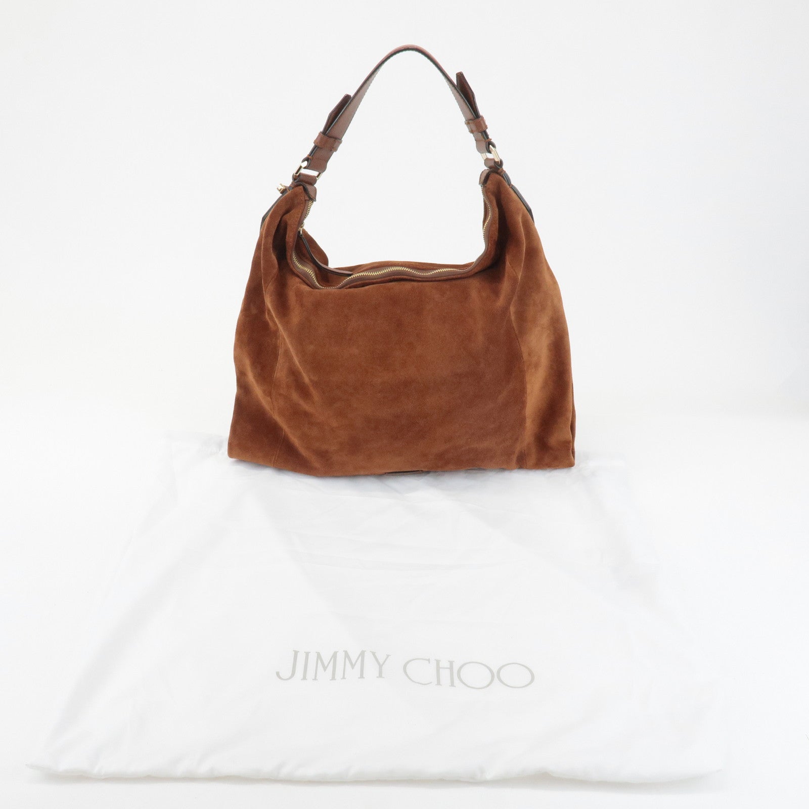 JIMMY CHOO Logo Suede Leather Shoulder Bag Hand Bag Brown Used