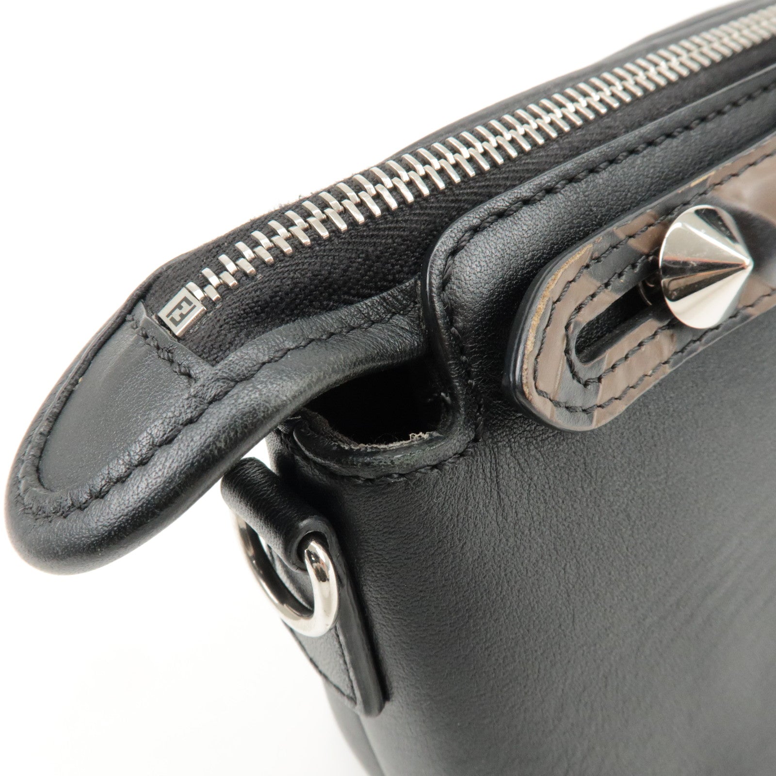 FENDI Zucca By The Way Leather 2Way Shoulder Bag Black Brown 8BL145 Used