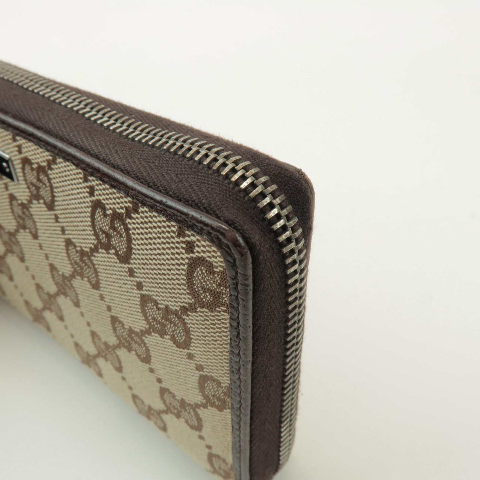 GUCCI GG Canvas Leather Round Zippy Long Wallet Beige Brown 112724