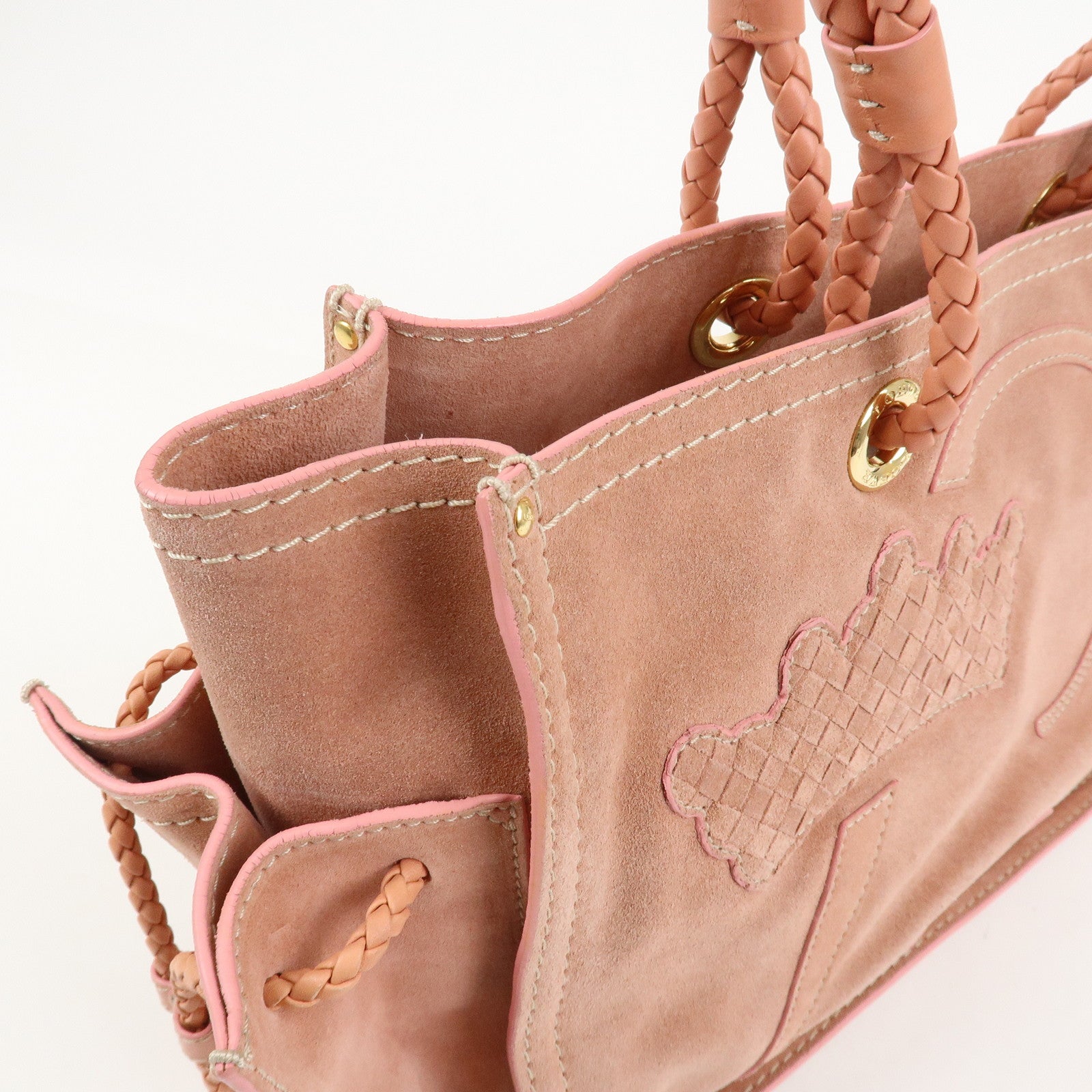 LOEWE Suede Leather Shopper Tote Bag Shoulder Bag Pink