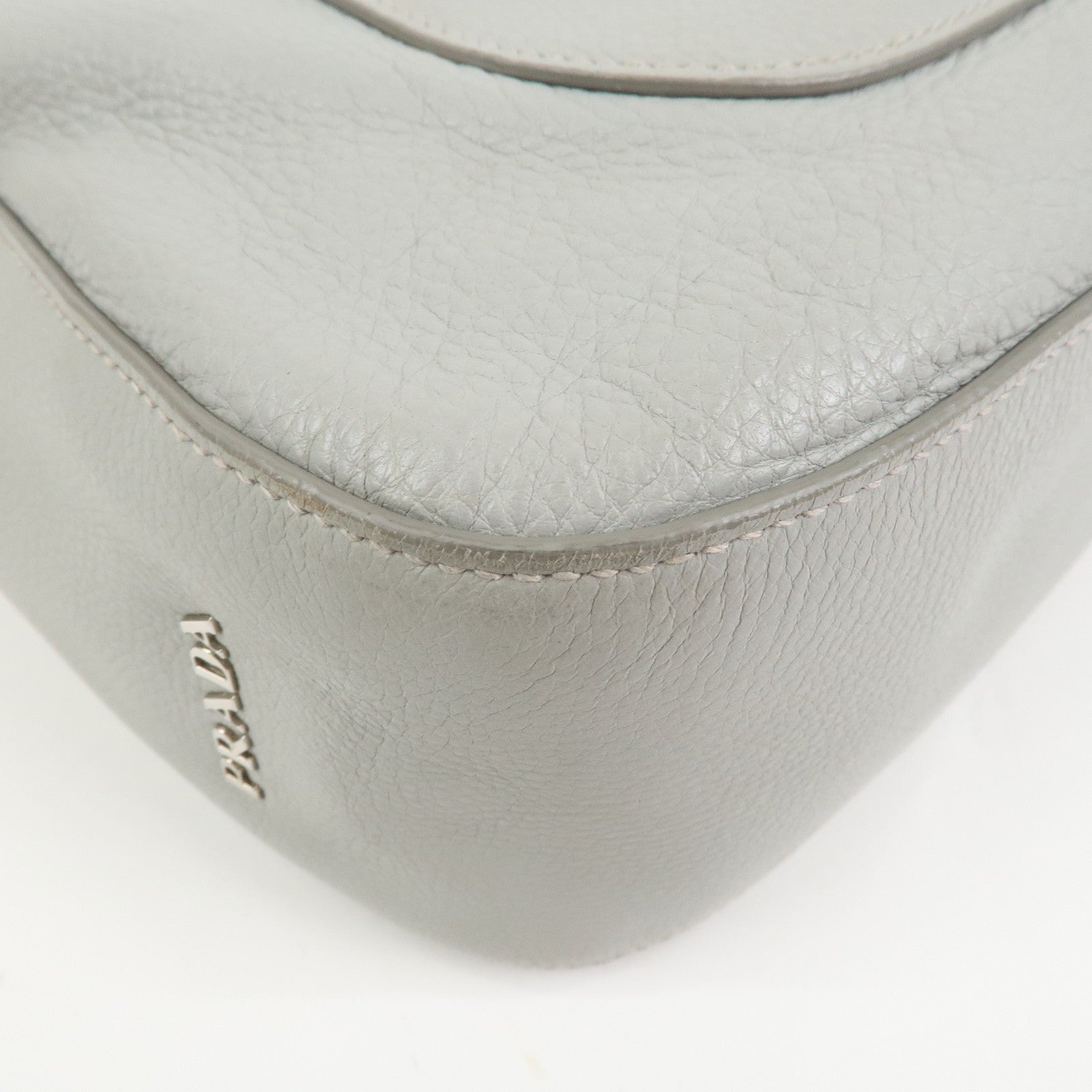 PRADA Logo Leather Shoulder Bag Hand Bag Gray 1BC013