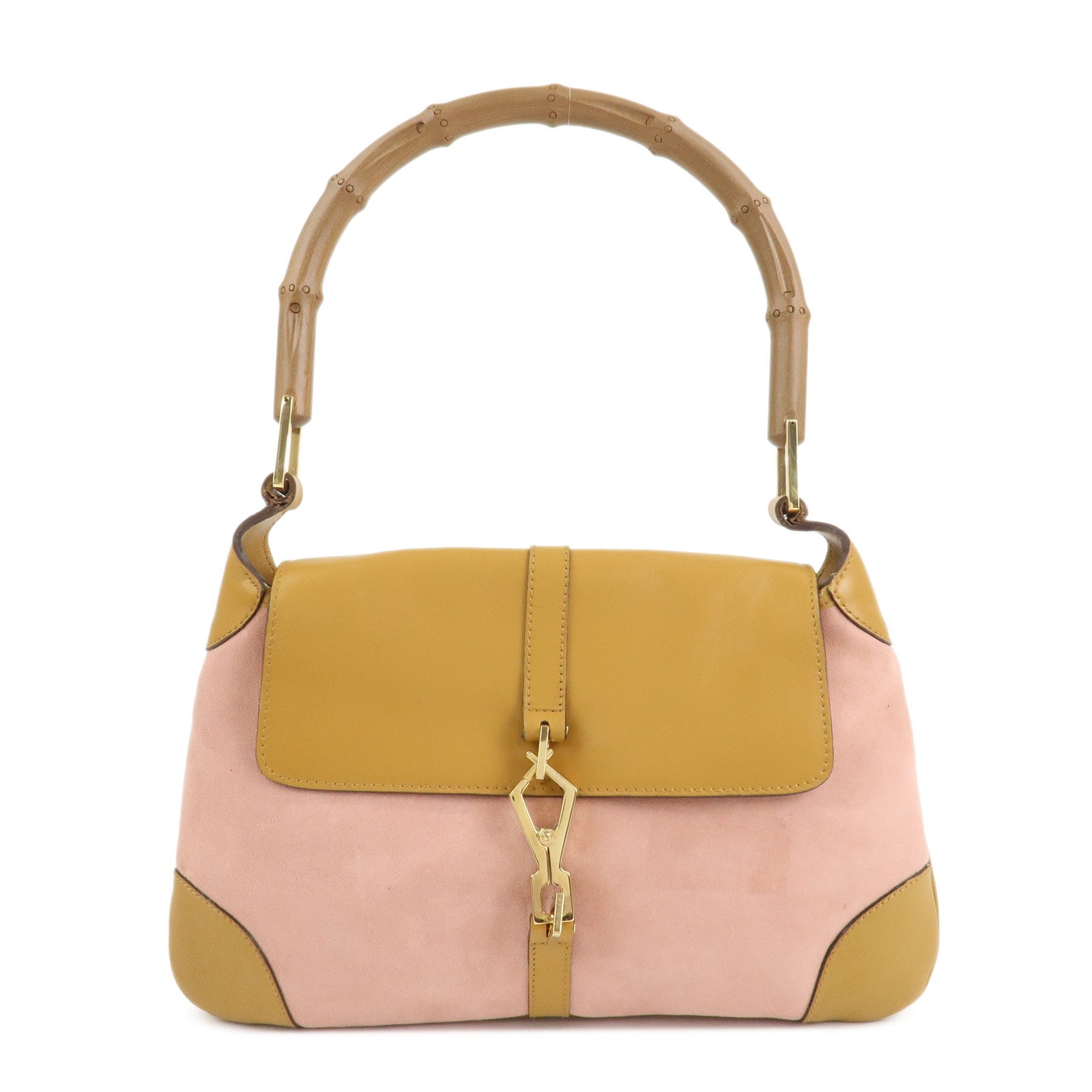 GUCCI Bamboo Suede Leather Shoulder Bag Hand Bag Pink 001.4096