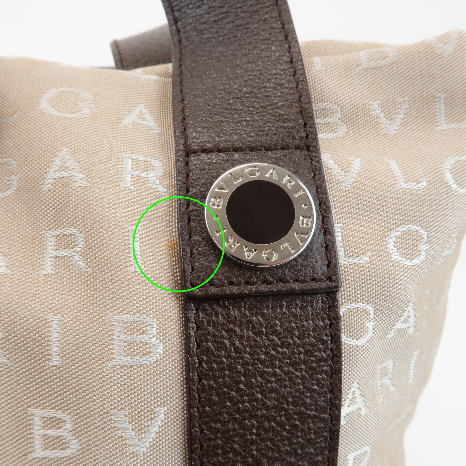 BVLGARI Logomania Canvas Leather Tote Bag Shoulder Bag Beige Dark Brown Used