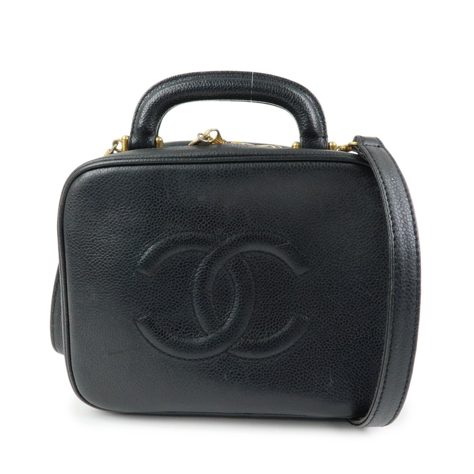 CHANEL COCO Mark Caviarskin 2Way Bag Cosmetic Bag Black A07061