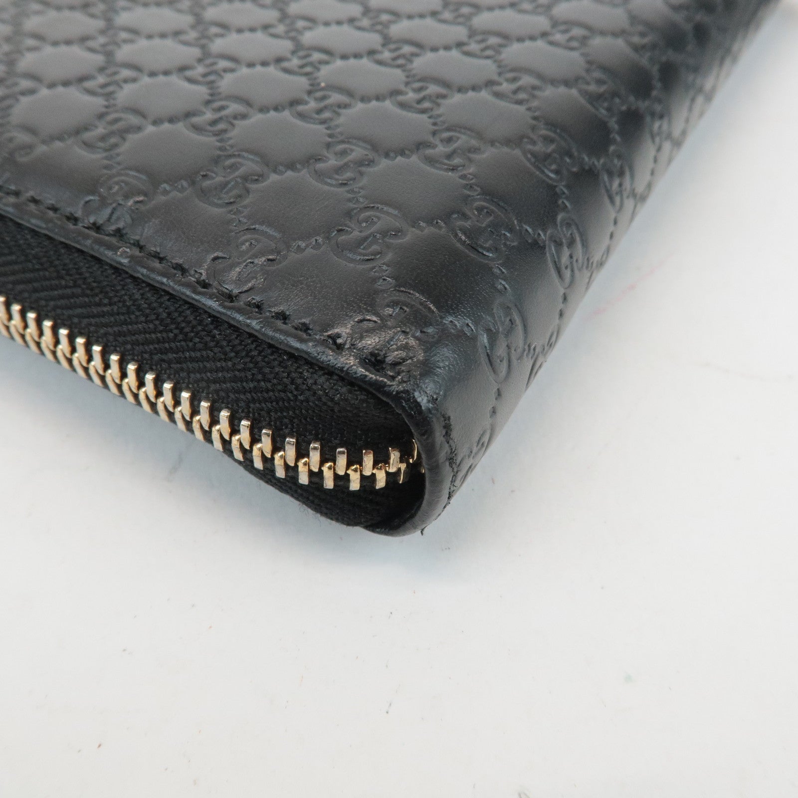 GUCCI Micro Guccissima Leather Zip Around Long Wallet Black 449391 Used