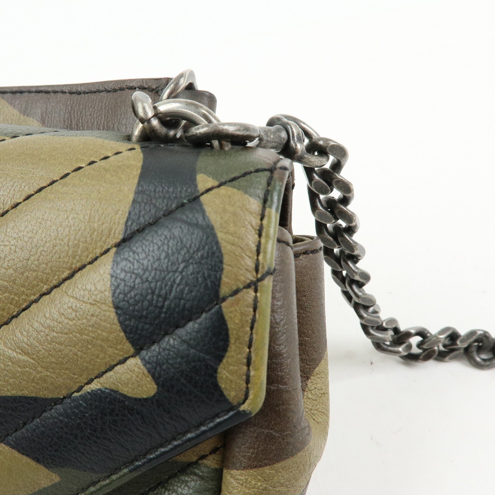 SAINT LAURENT PARIS College Mini Chain Shoulder Hand Bag Camouflage
