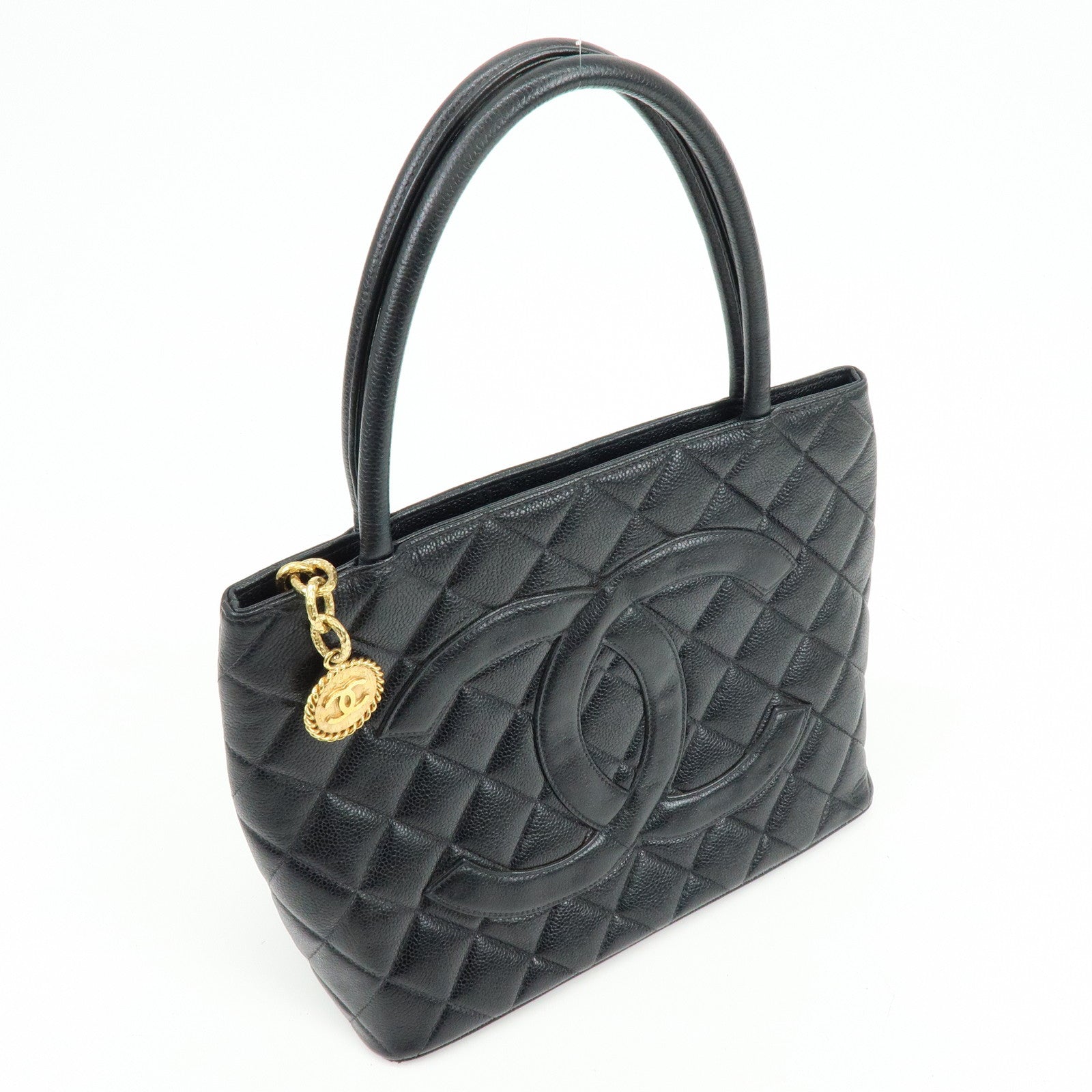 CHANEL Matelasse COCO Mark Medallion Tote Bag Hand Bag Black A01804