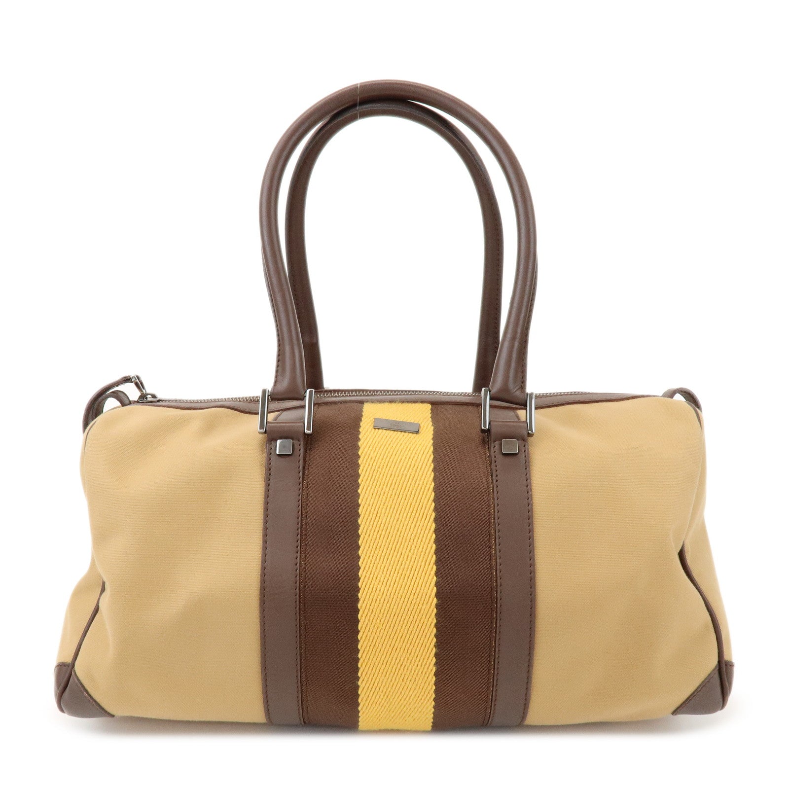 GUCCI Sherry Canvas Leather Boston Hand Bag Brown 000.0846.200047