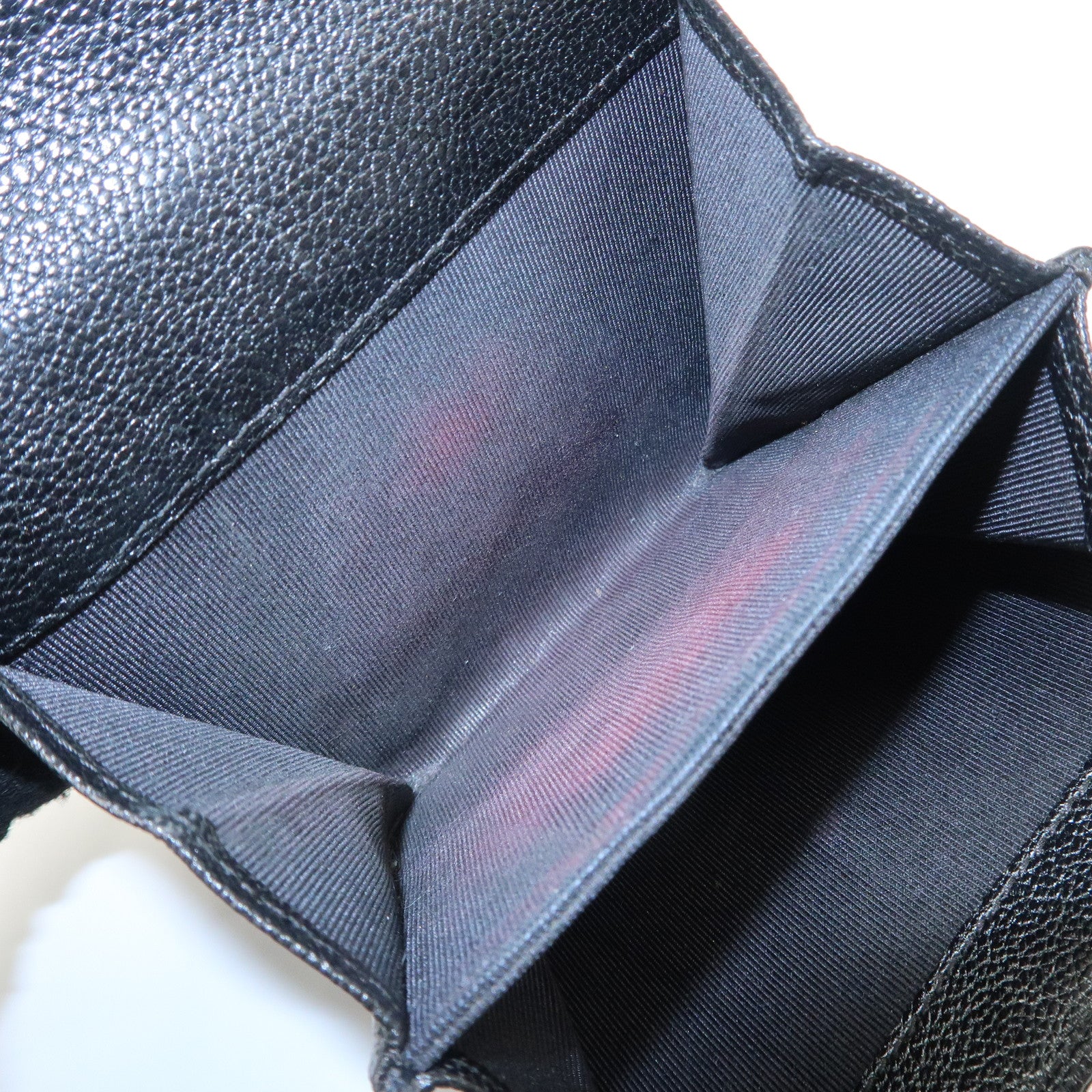 CHANEL Bicolore W Hook Leather Compact Wallet Black A33910 Used