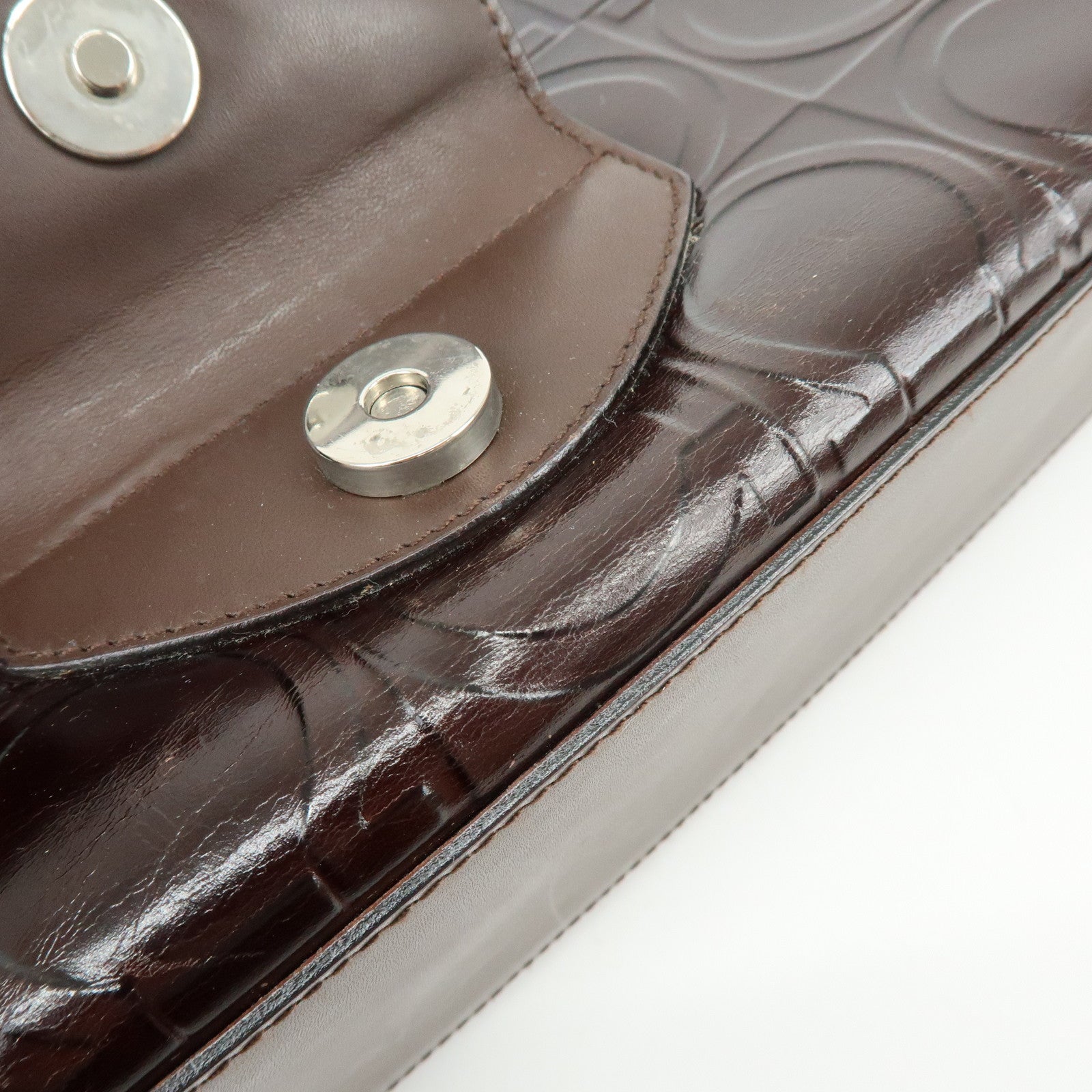 Ferragamo Gancini Leather Shoulder Bag Hand Bag Dark Brown