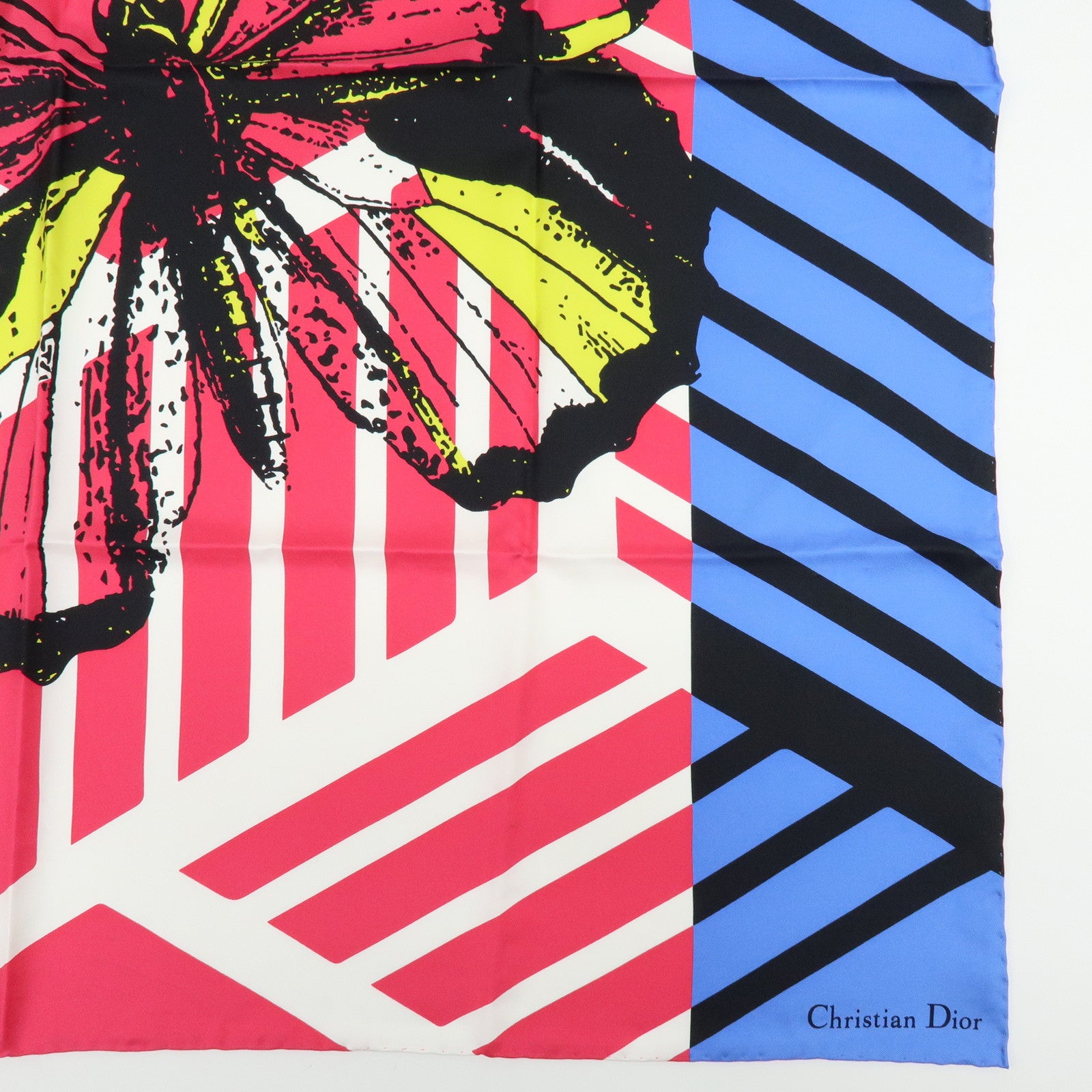 Christian Dior Silk 100% Butterfly Scarf Pink Blue