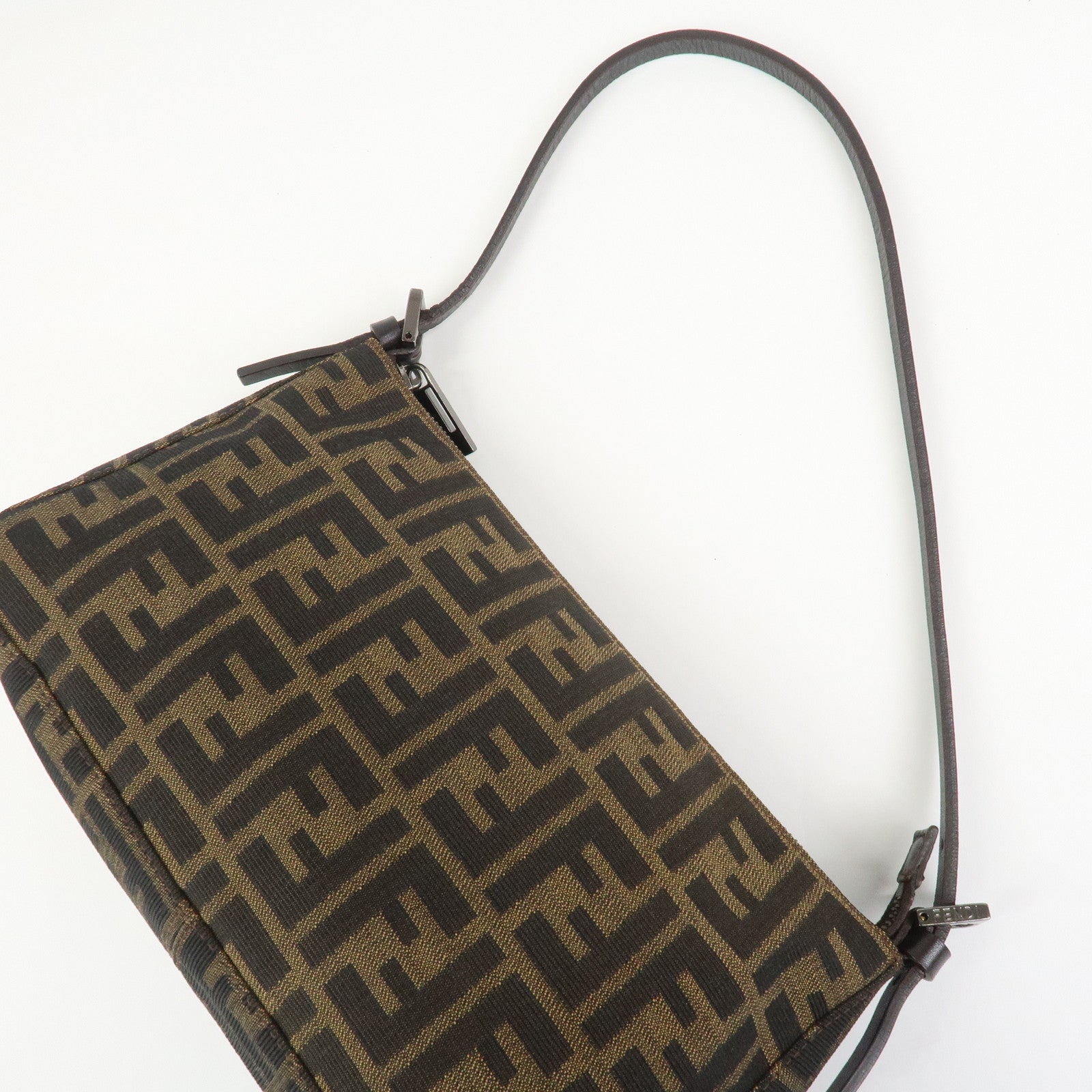 FENDI Zucca Canvas Leather Hand Bag Shoulder Bag Brown 8BR156