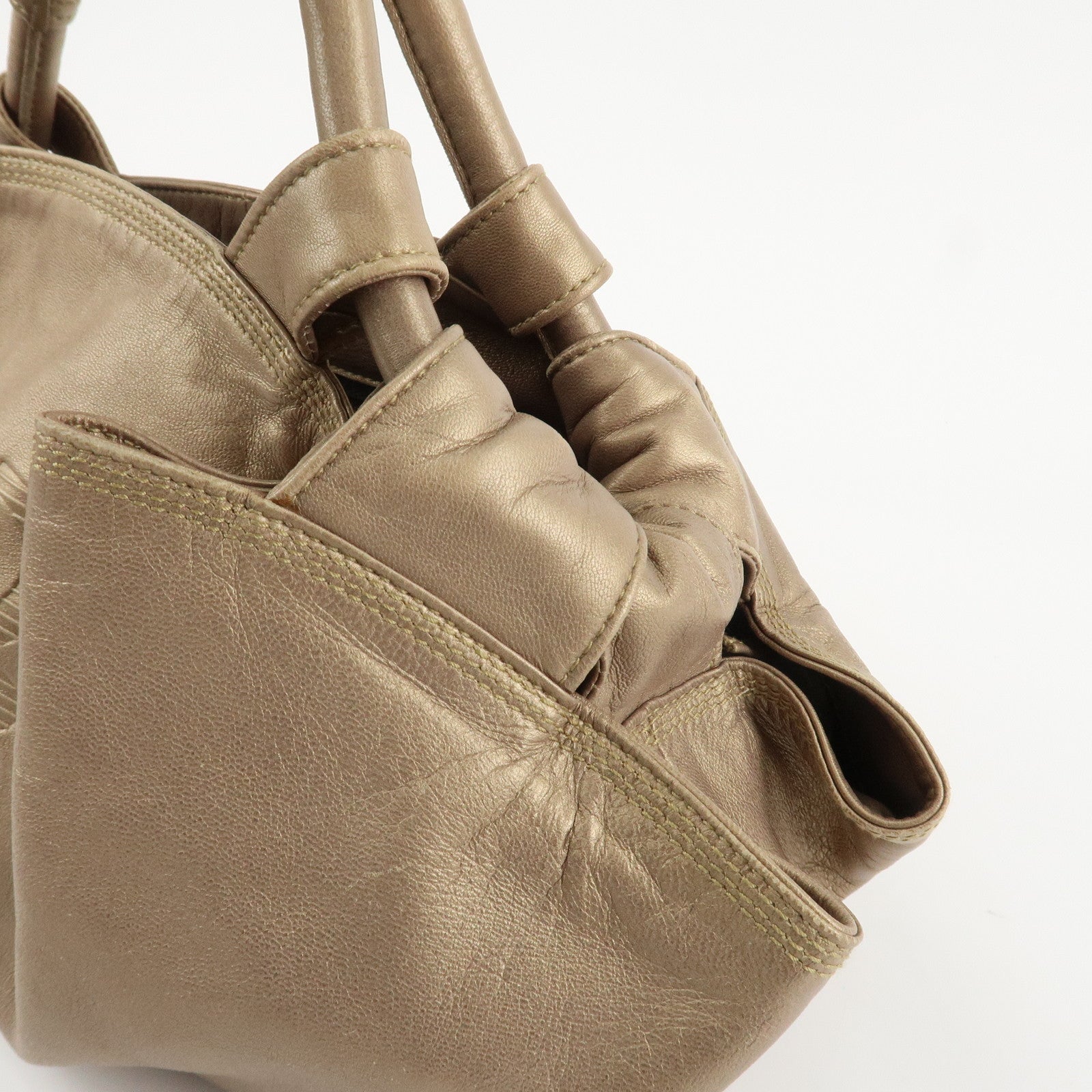 LOEWE Anagram Nappa Aire Leather Hand Bag Tote Bag Gold Used