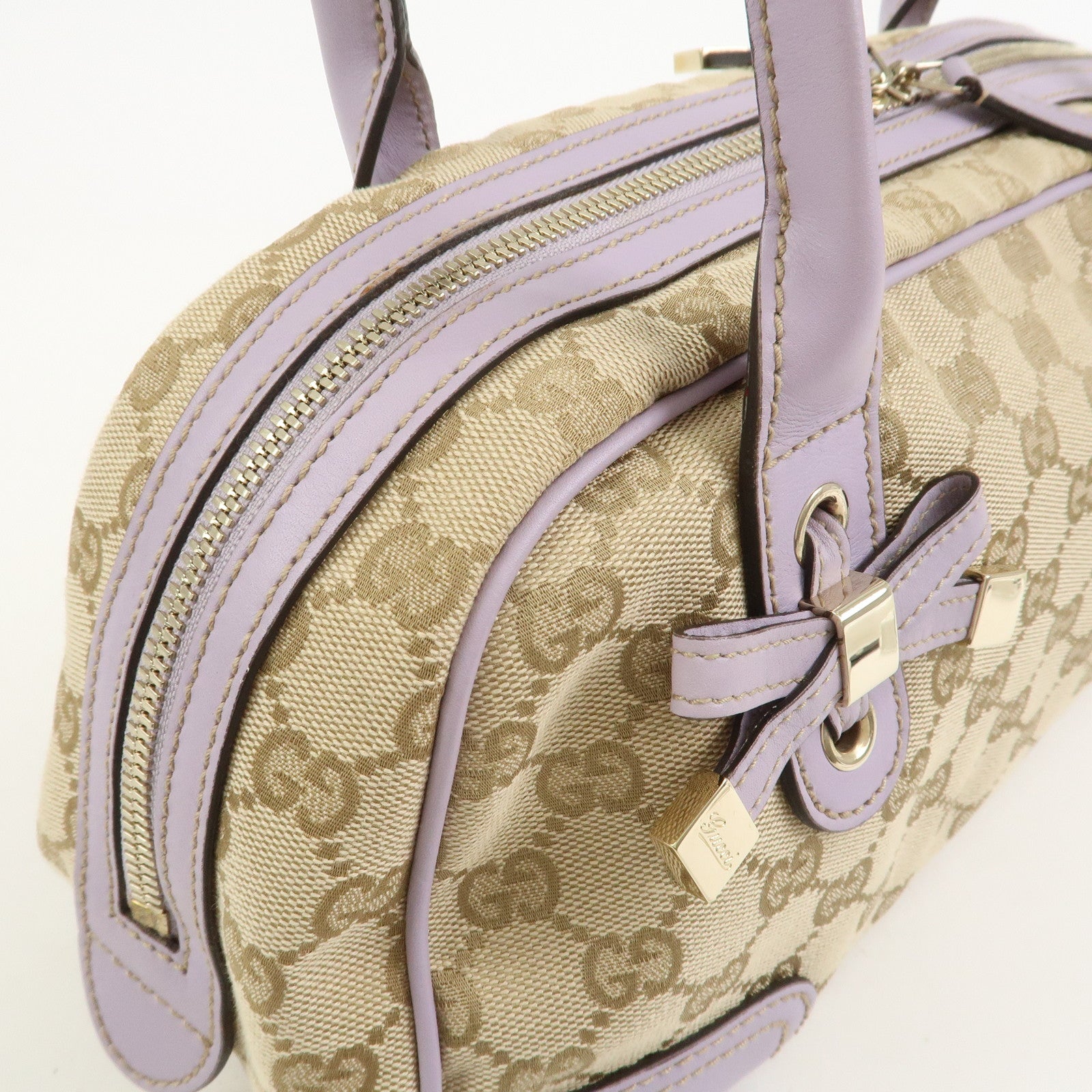 GUCCI Princy GG Canvas Leather Boston Bag Hand Bag Beige 161720
