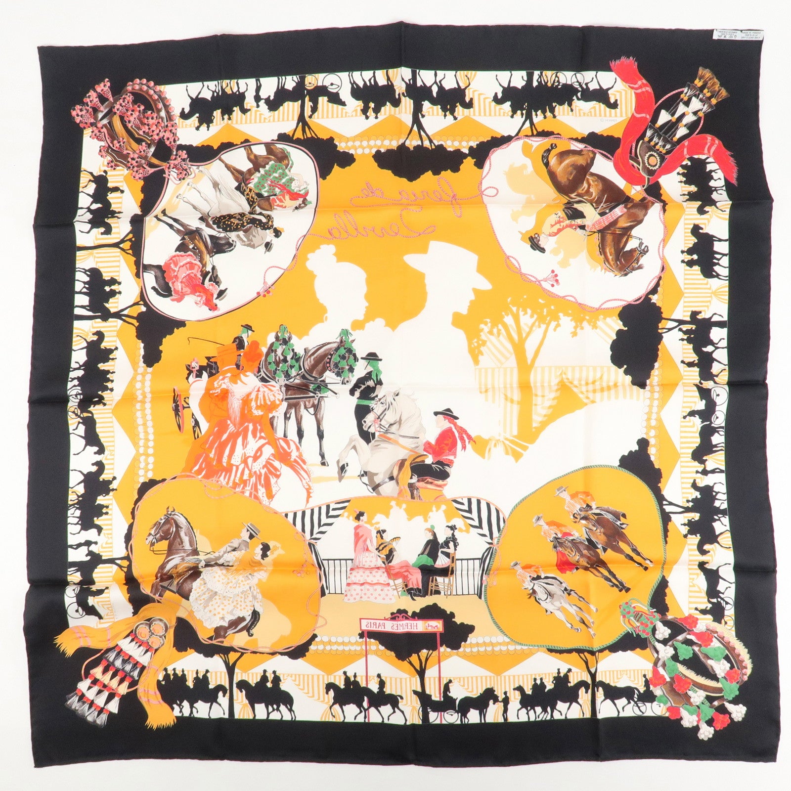 HERMES Carre 90 Silk 100% Scarf Les Voitures A Transformation Black Used