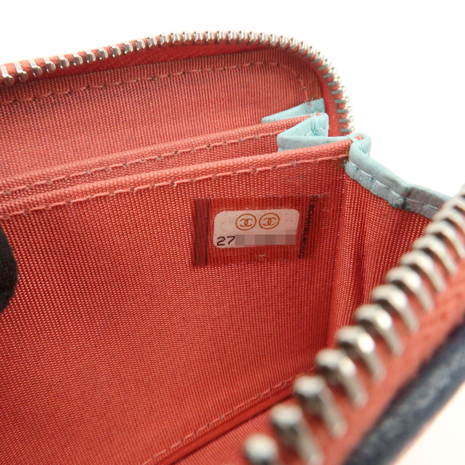 CHANEL Matelasse Lamb Skin Coin Case Coin Purse Pink Blue