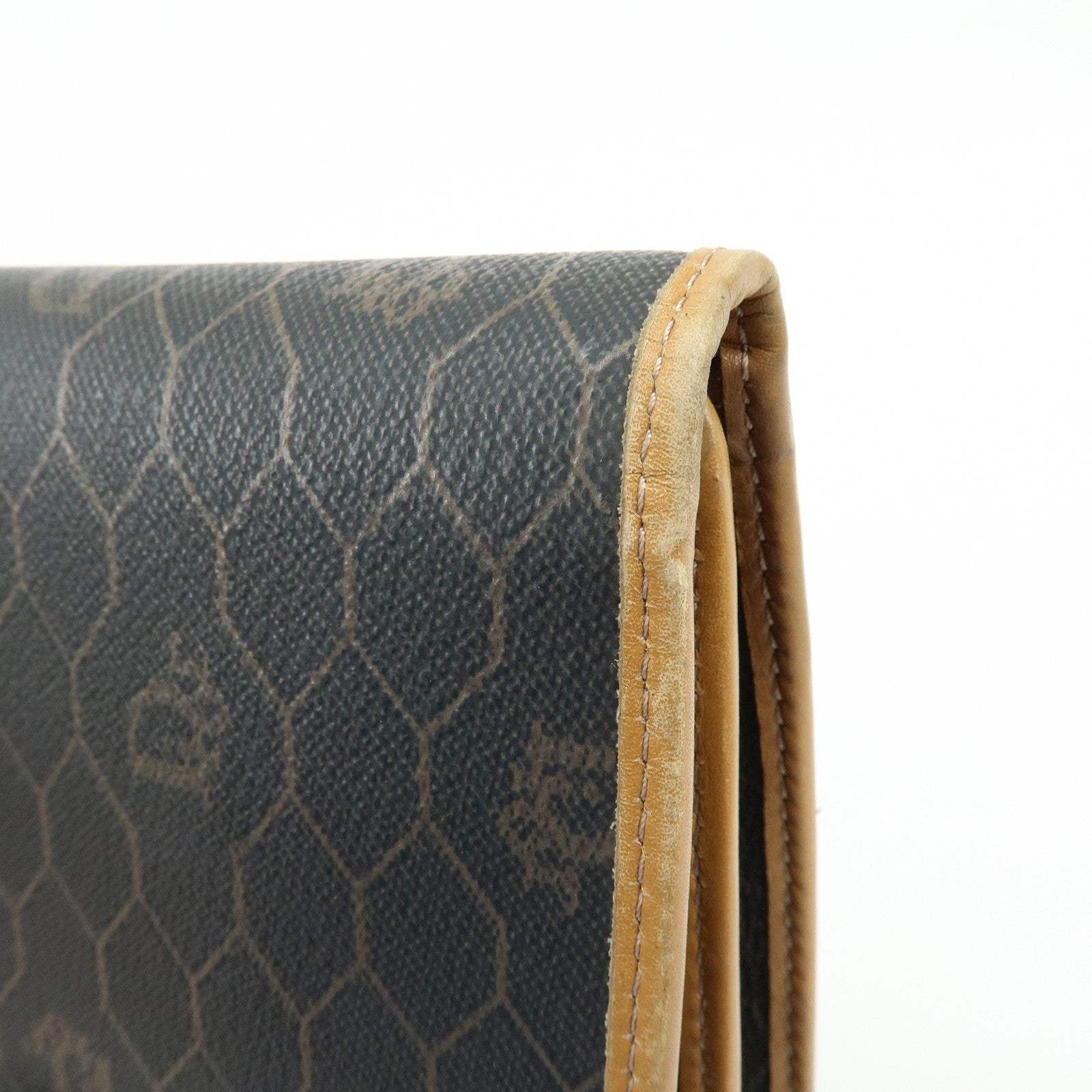 Christian Dior Honeycomb PVC Leather Chain Shoulder Bag Brown