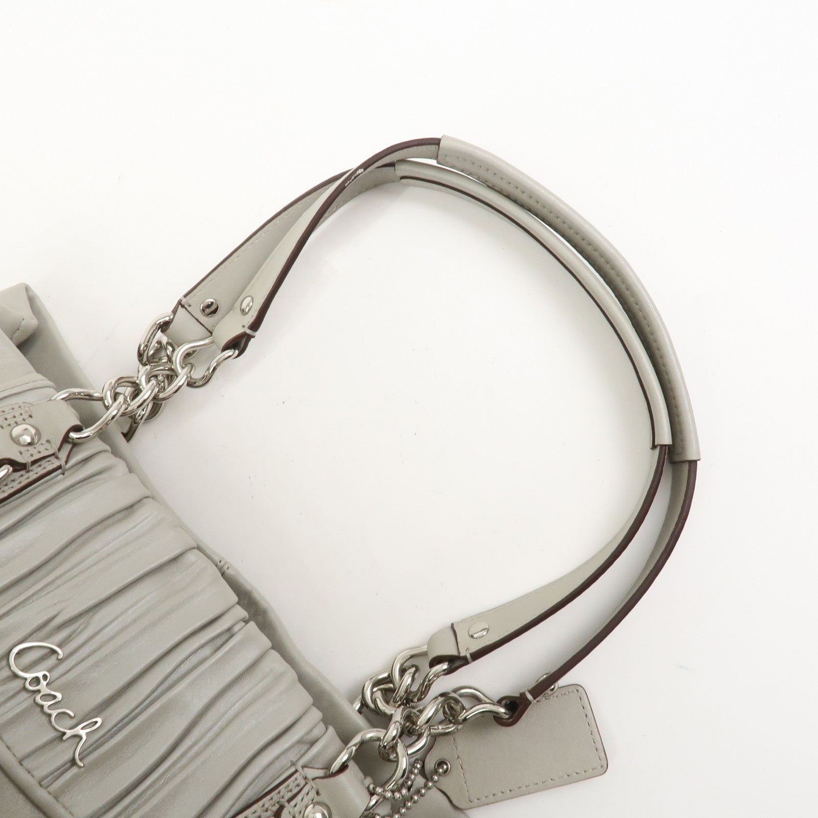 COACH Logo Leather Shoulder Bag Hand Bag Gray Silver